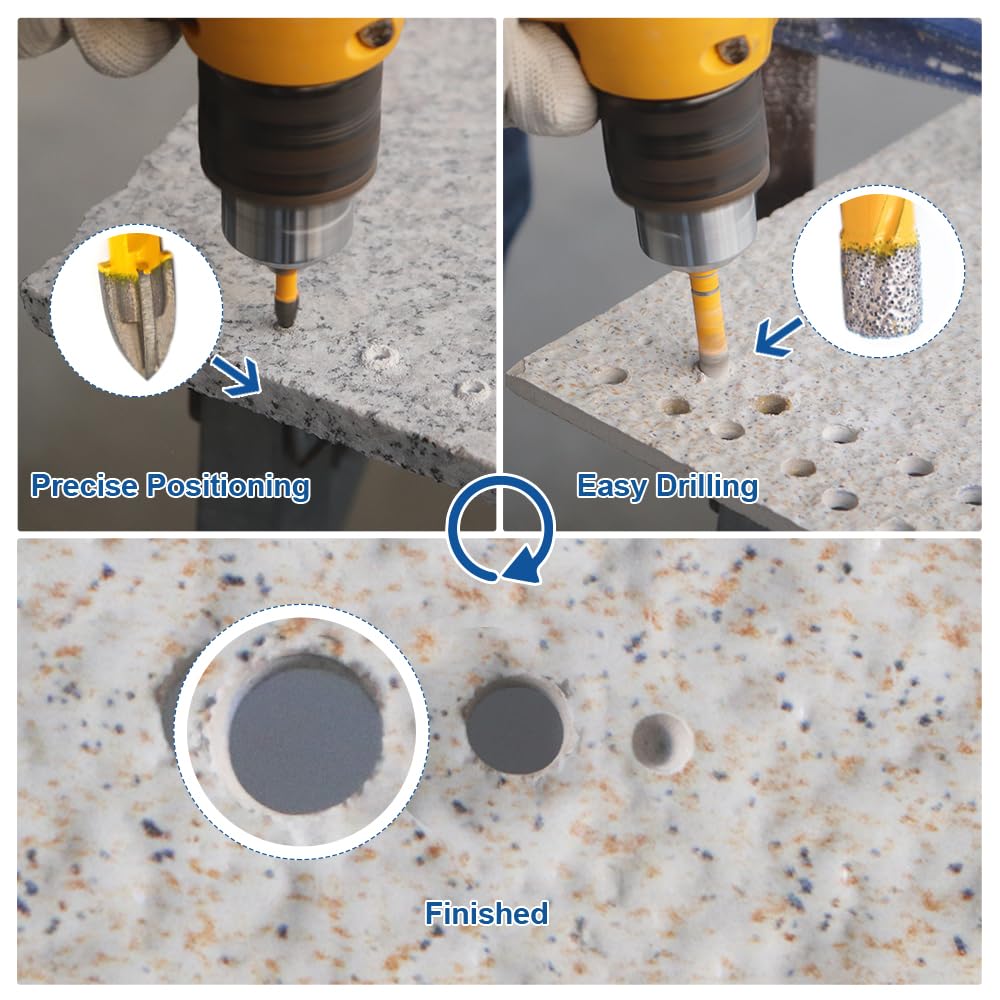 HIGHDRIL Diamond Drill Bits Kit with 5/8-11 for Porcelain Tile Ceramic Marble Brick Concrete Vacuum Brazed Hole Saw(6/8/10/20/35/50/65/100mm+50mm Chamfer Bit+20mm Finger Bit+Adapter)