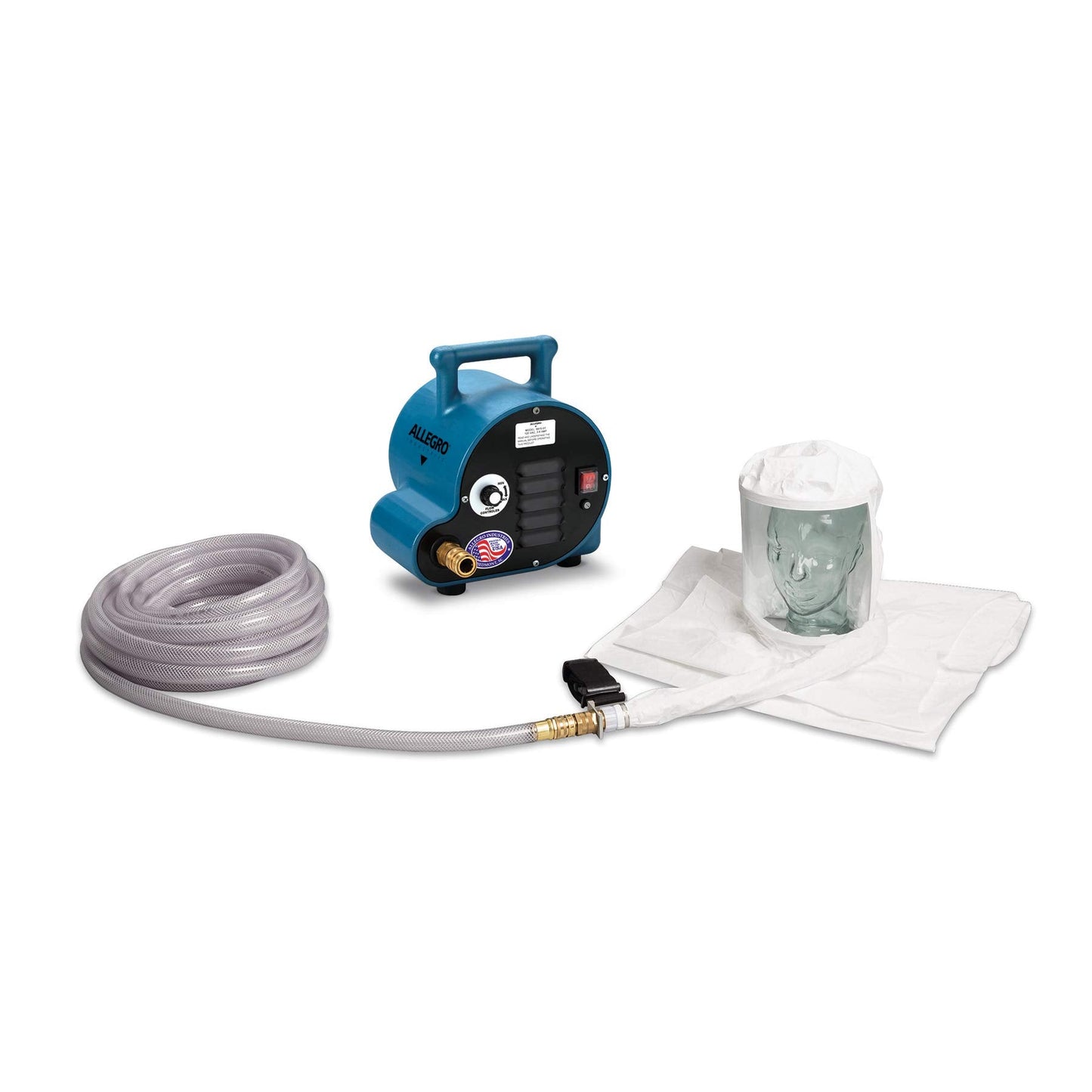 1- Worker Double Bib Hood Breathing Air Blower Respirator System w/ 50' Hose