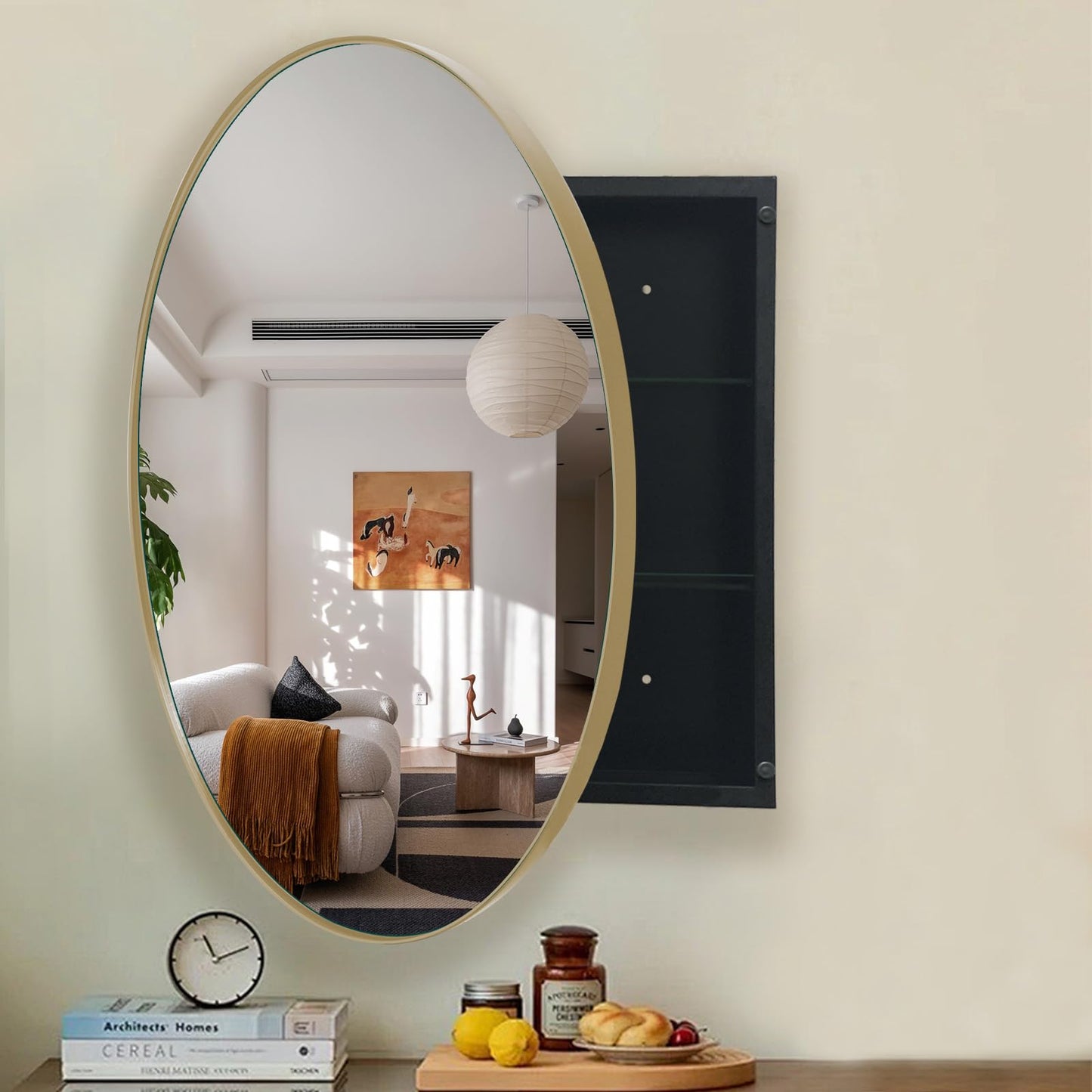 FOMAYKO Farmhouse Round Bathroom Medicine Cabinet with Mirror, 30x30 Inches Surface Wall Mounted Circular Storage Cabinet, Rustic Circle Mirror Cabinet for Bathroom Organizer