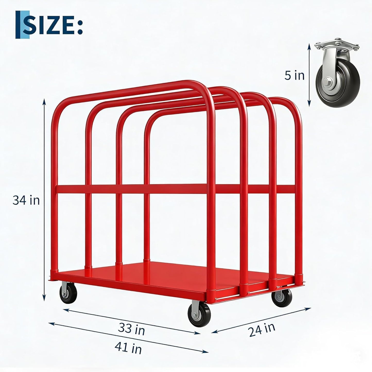 2-in-1 Drywall Dolly Cart, Heavy Duty 2000LBS Capacity Panel Cart Dolly, 41x24 Inch Platform Truck with 1 Front and 4 Side Handrials, 5" Swivel Brake for Warehouse Garage Moving, Red