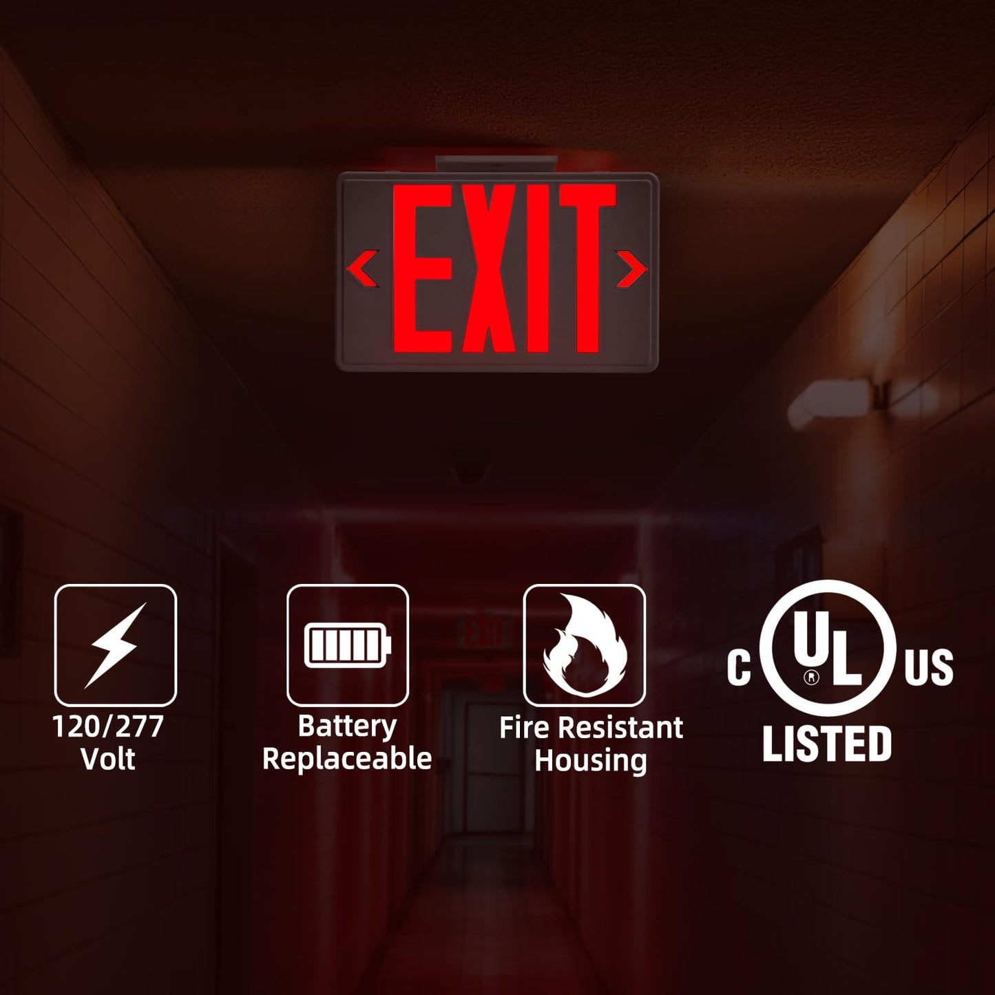 ENJVVS Exit Sign with Battery Backup,Commercial Exit Signs, Red Emergency Exit Light,Combo for Business,Dual-Sided, UL Certified, 120V/277V AC,4 Pack