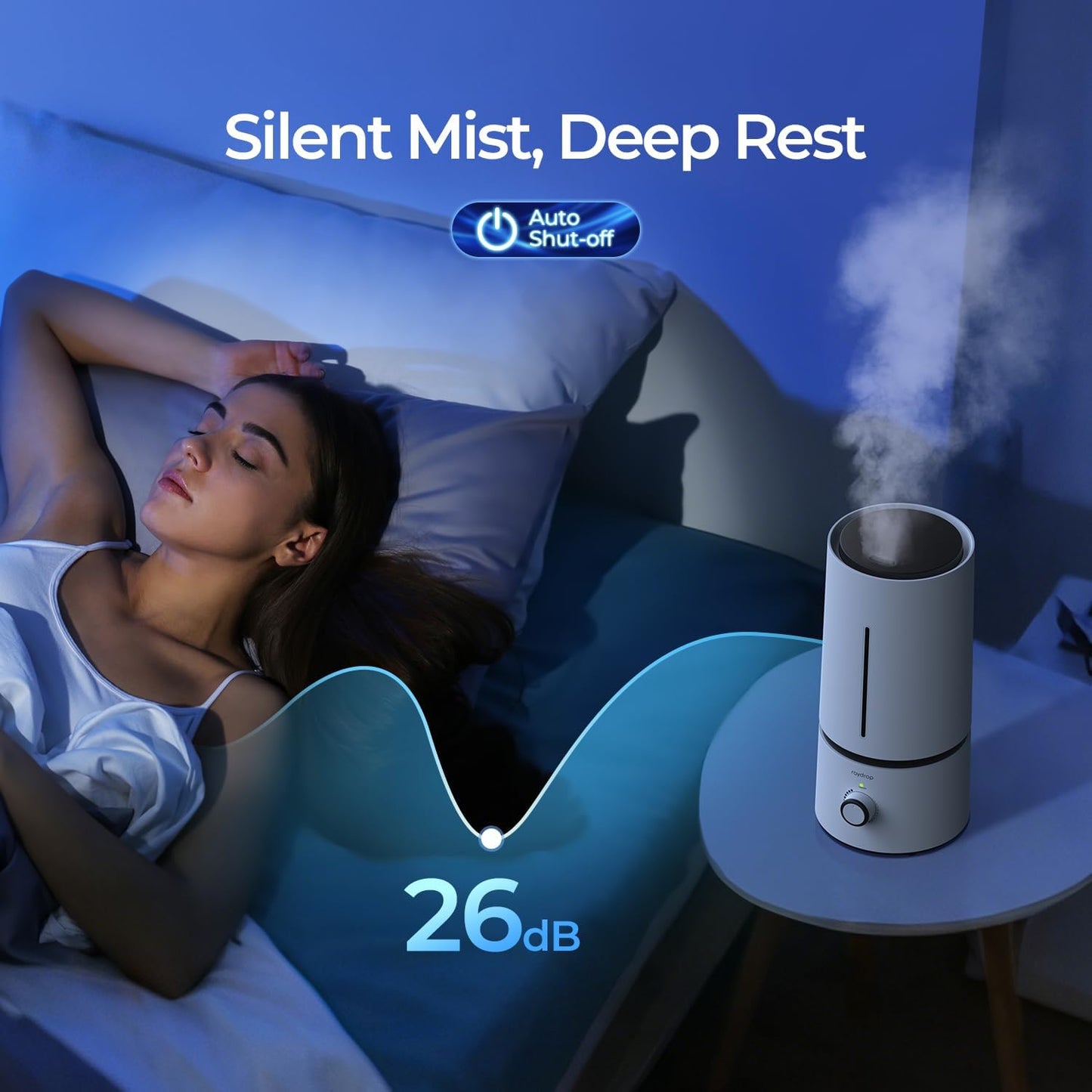 Raydrop Cool Mist Humidifier - Quiet Ultrasonic Design for Home & Babies | 1.70L Capacity, Auto Shut Off