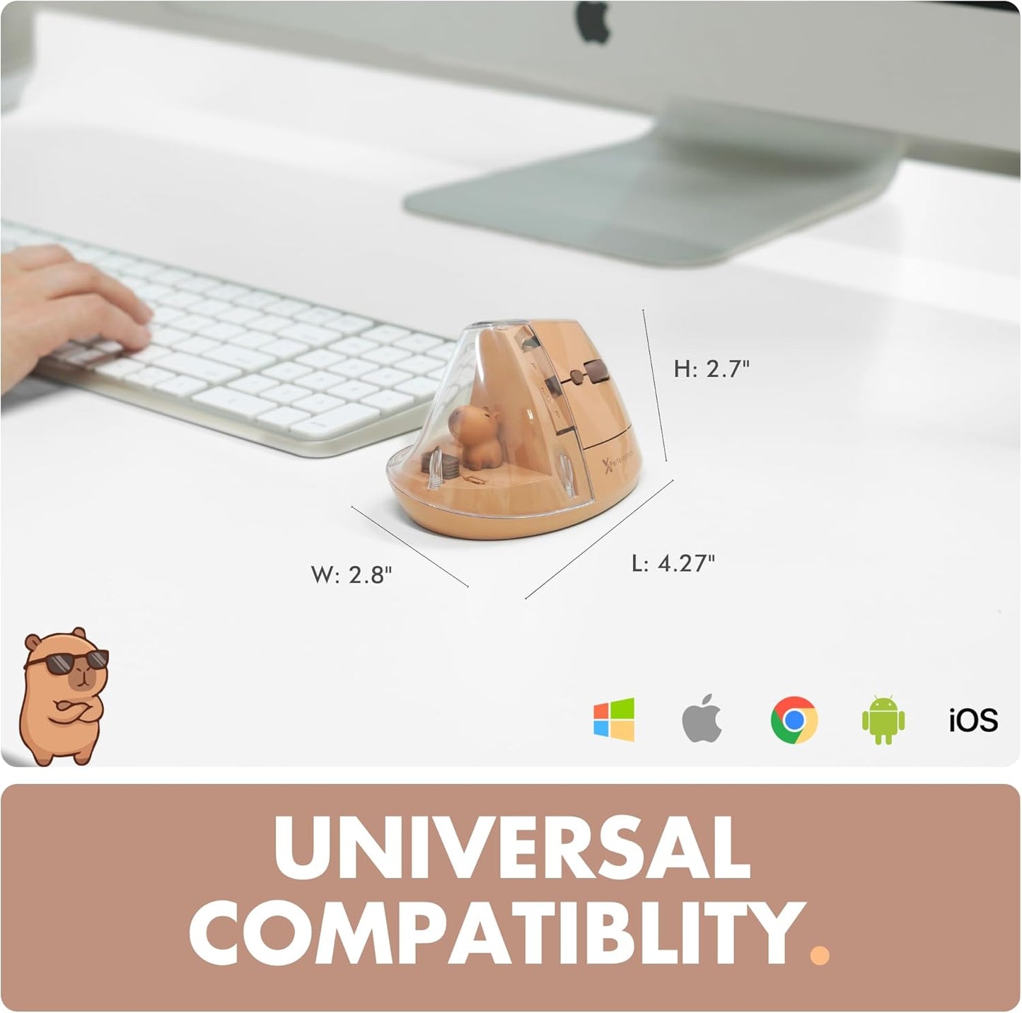X9 Performance 2.4G) 4000 6 Wireless Vertical Ergonomic Mouse - Click with Capybara - (BT + Up to DPI, Button