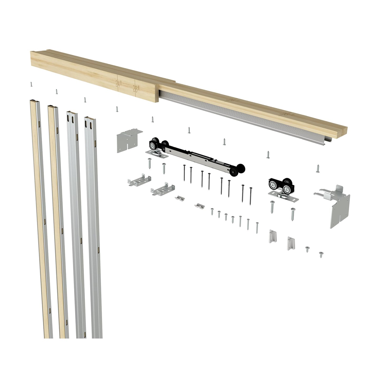 JUBEST 30"x80" Pocket Door Frame Kit with 88LBS Two-Way Soft-Close Mechanism, Durable, Easy to Install Hidden Door Kit, for 24" to 30"x80"