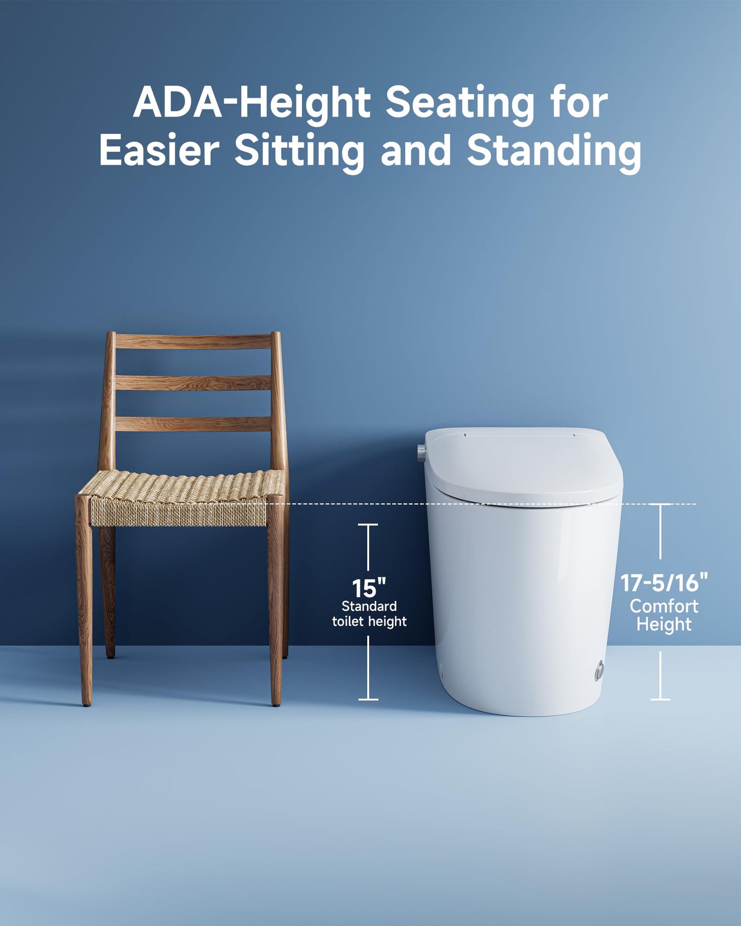 HOROW HR-T30 Non-Electric Bidet Toilet, Tankless Toilet with ADA Chair Height, 1.0GPF and Powerful Flush, Skirted One Piece Toilet for Bathroom, 12" Rough in