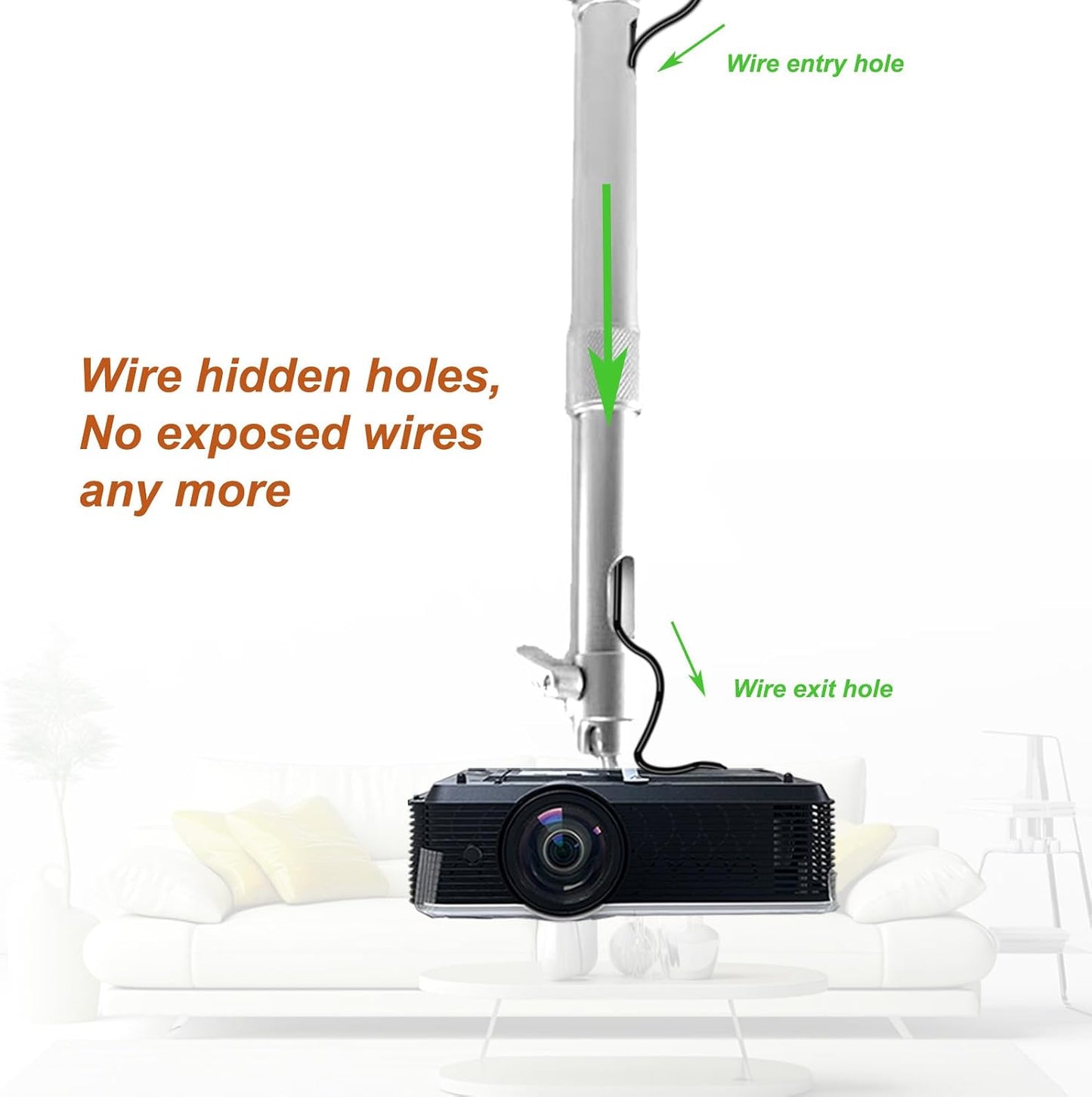 WXLHOTY 11.8 inch 23.6 inch, 11 lbs 360 Universal Projector Wall Ceiling Mount Hanger Adjustable Length from to Load