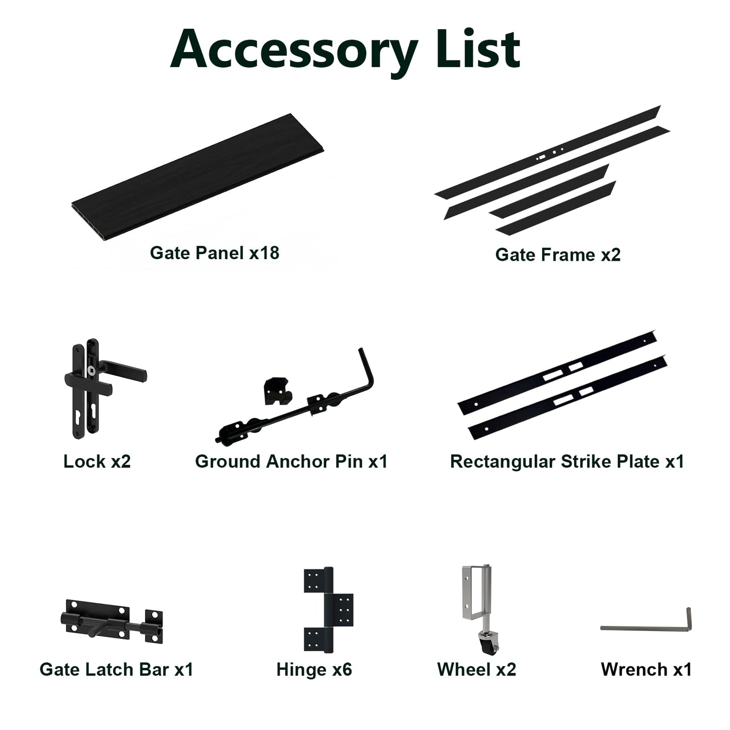 Mondaria 6ft(H)*10ft(W) Wood Plastic Composite Gate for Privacy Fence, Double Fence Gate with Metal Frame and Knob Kits, Black (Without Post)