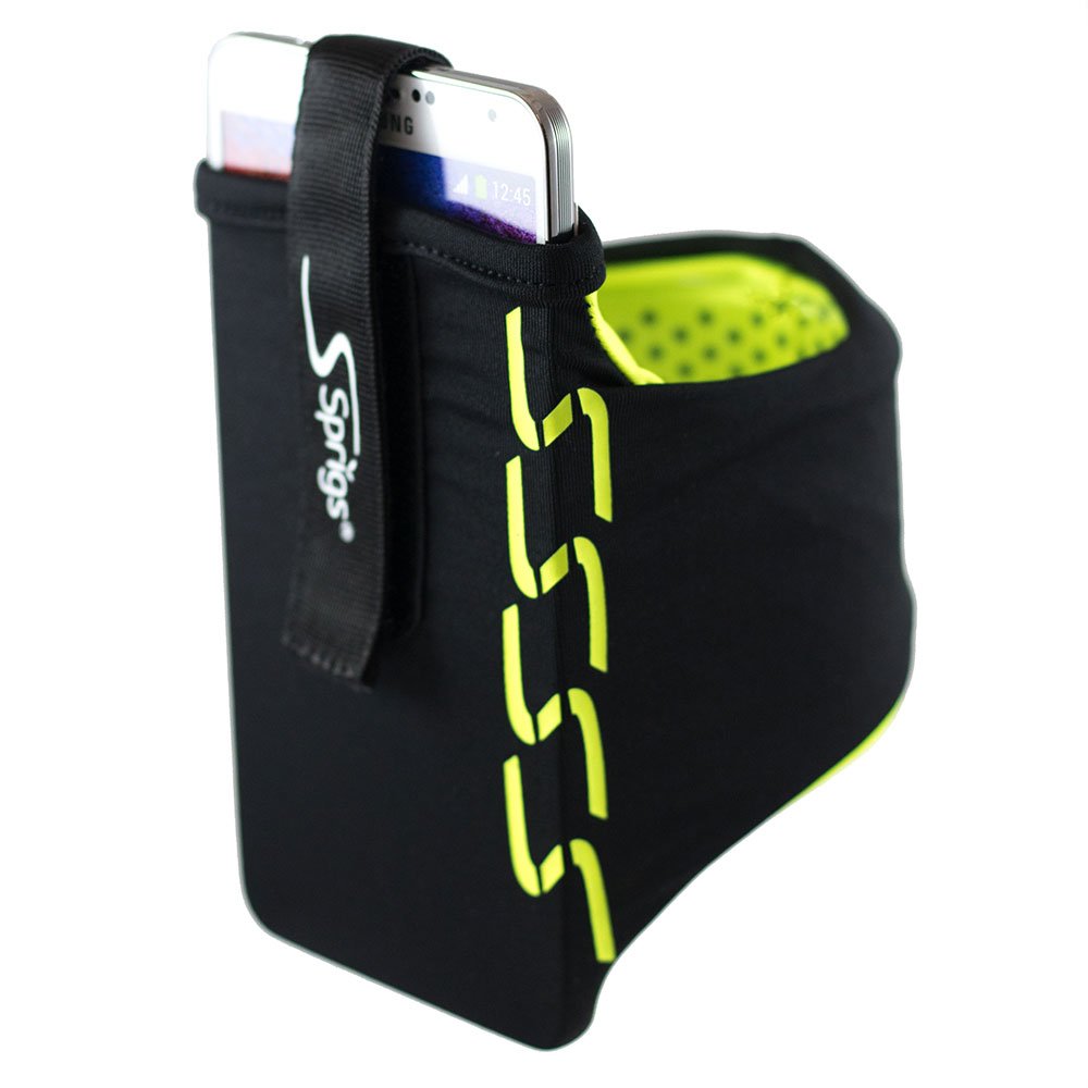 Sprigs Armband for iPhone 11/x/xr/8/7 Plus, Galaxy S10/S9, Google Pixel 4. Lightweight & Comfortable Running Armband, Stretches to Fit All Phones with Case - Black/HiViz, Large