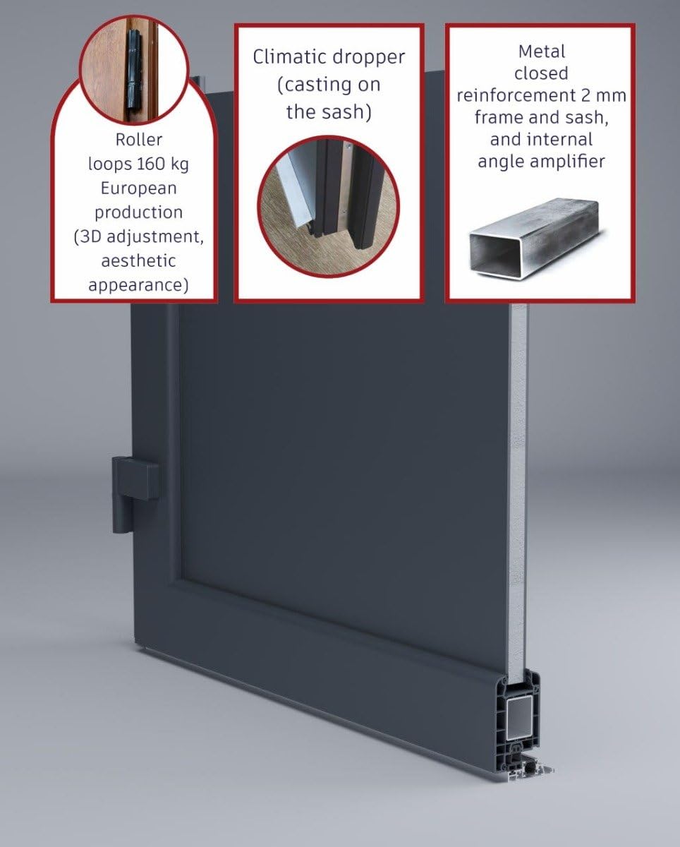 VDOMDOORS Front Exterior Prehung Fiberglass Door Frosted Glass/Manux 8088 Matte Black/Side and Top Exterior Window/Entrance Patio Garage-W30+16" x H80+14"-Right-Hand Inswing