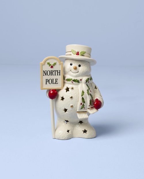 Lenox Figurine, Happy Holly Days North Pole Snowman Light-Up Figurine, Christmas Decorations, Christmas Decor Indoor, Snowman Design (Ivory, 1 Piece, 7.75-Inch Height) 2 AAA Batteries Not Included