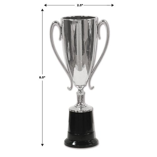 Beistle Trophy Cup Awards – 6 Pack, Silver Metallic Trophy Cups on Black Base, Classic Recognition Display for Sports Events & Team Recognition, Celebrations & Award Ceremonies, 8½"