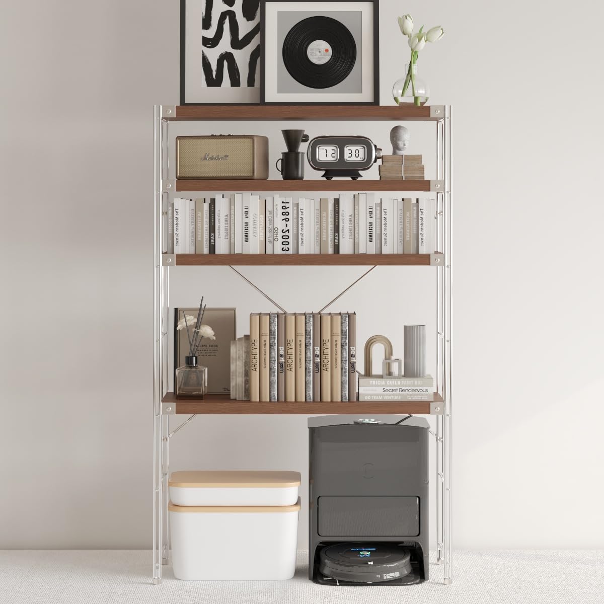Achene 4-Tier Industrial Bookshelf, Storage Bookcase for Living Room, Bedroom, Home Office, and Kitchen, 11.81"x31.5"x51.18" Inches (Walnut, 4T32IN)