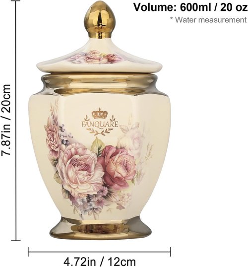 Fanquare Vintage Royal Style Canisters - Floral Porcelain Sugar Bowl Set of 3 with Gold Trim & Airtight Lid