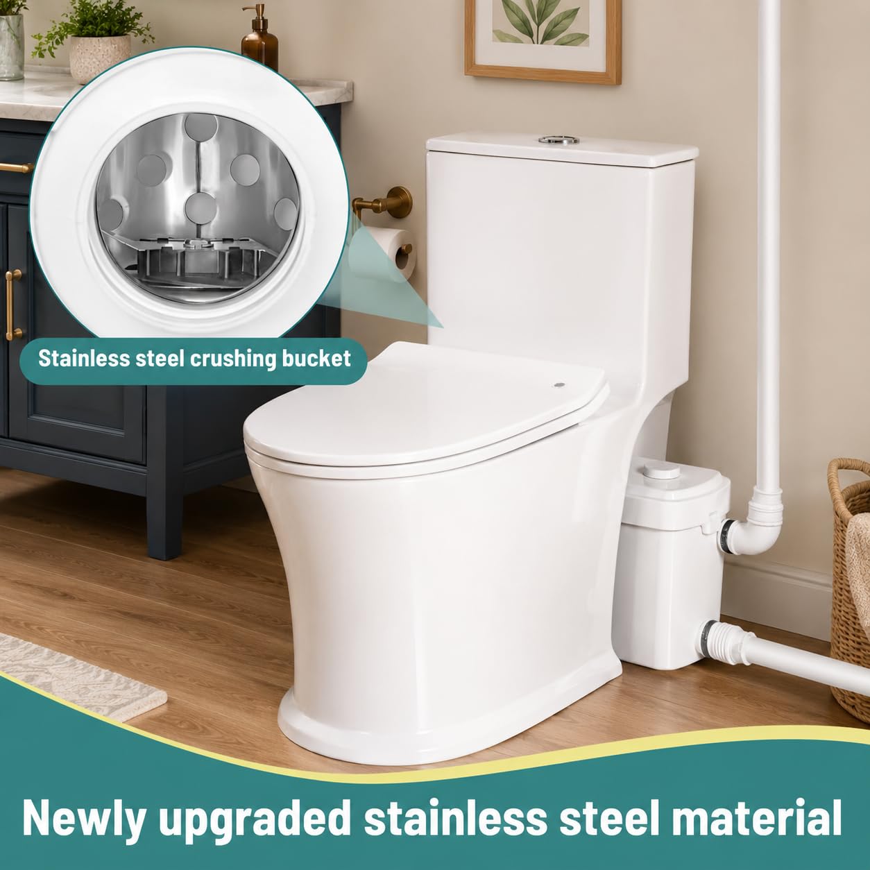 Macerator Pump for Basement & Bathroom Upflush Toilet - Quiet 3-Inlet Waste Water Disposal for Sink, Bathtub, Wash Basin | Powerful Home & Apartment Sewage Pump
