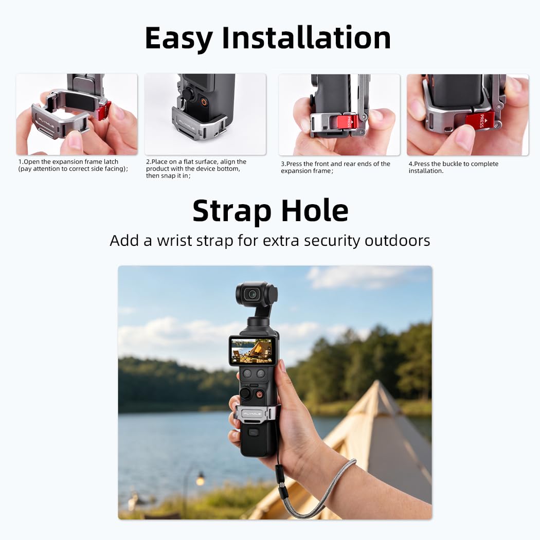 Magnetic Foldable Tripod for DJI Osmo Pocket 4/3 Accessories, Adjustable Aluminum Alloy Expansion Stand with Hidden Mantis Hook, Cold Shoe and 1/4" Screw Holes, Desktop Handheld Hanging Vlog Mount