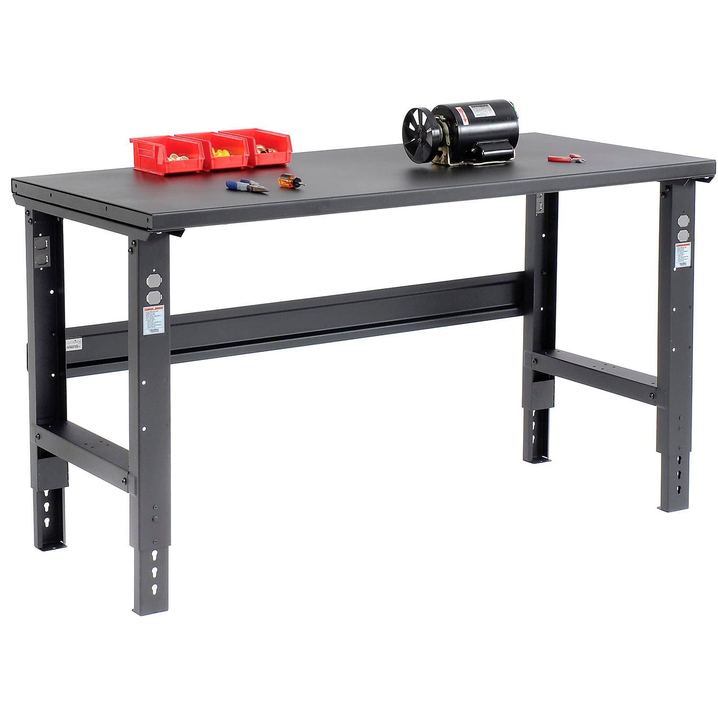Global Industrial Adjustable Height Workbench C-Channel Leg, 60" W x 30" D, 1-1/2" 12-Gauge Steel Top with Square Edge, 2000 Lbs. Capacity, Black, Industrial Workbench