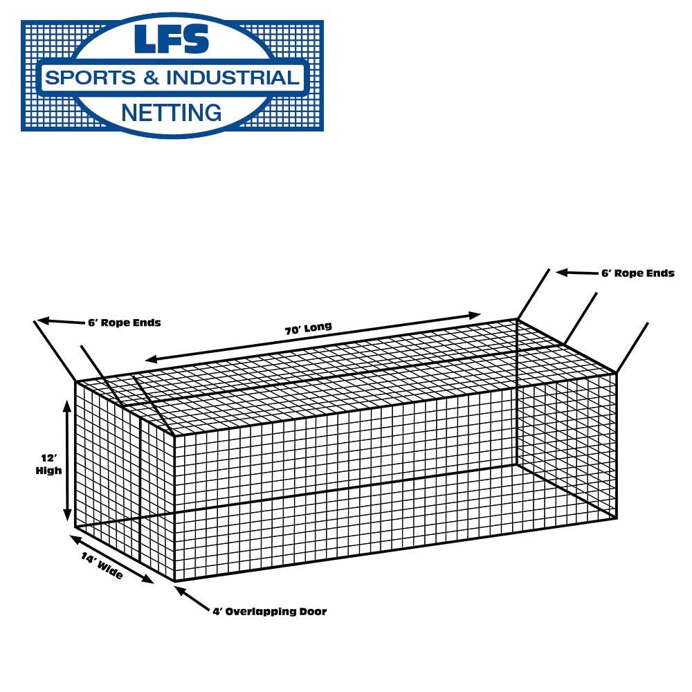 LFS Batting Cage Net #42 Twine – Heavy Duty HDPE Baseball & Softball Netting for Outdoor Training | UV Treated, Weather Resistant | 12x14x70 ft | Net Only – No Frame Included