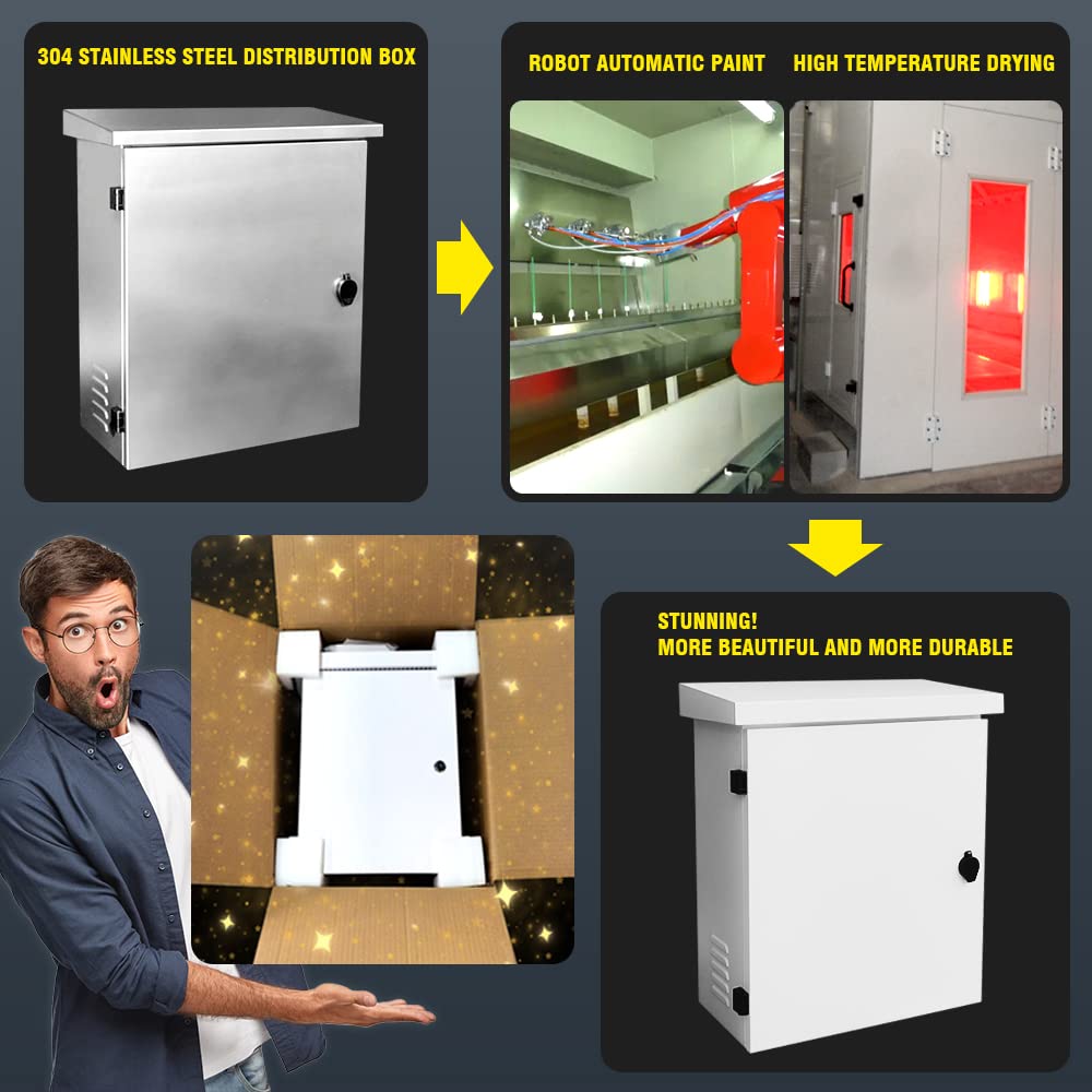 304 Stainless Steel Electrical Box Enclosure 20 x 16 x 8'' IP66 Outdoor Electrical Box Waterproof Electrical Box Suitable for Indoor and Outdoor use, Wall-Mounted/Telephone Pole