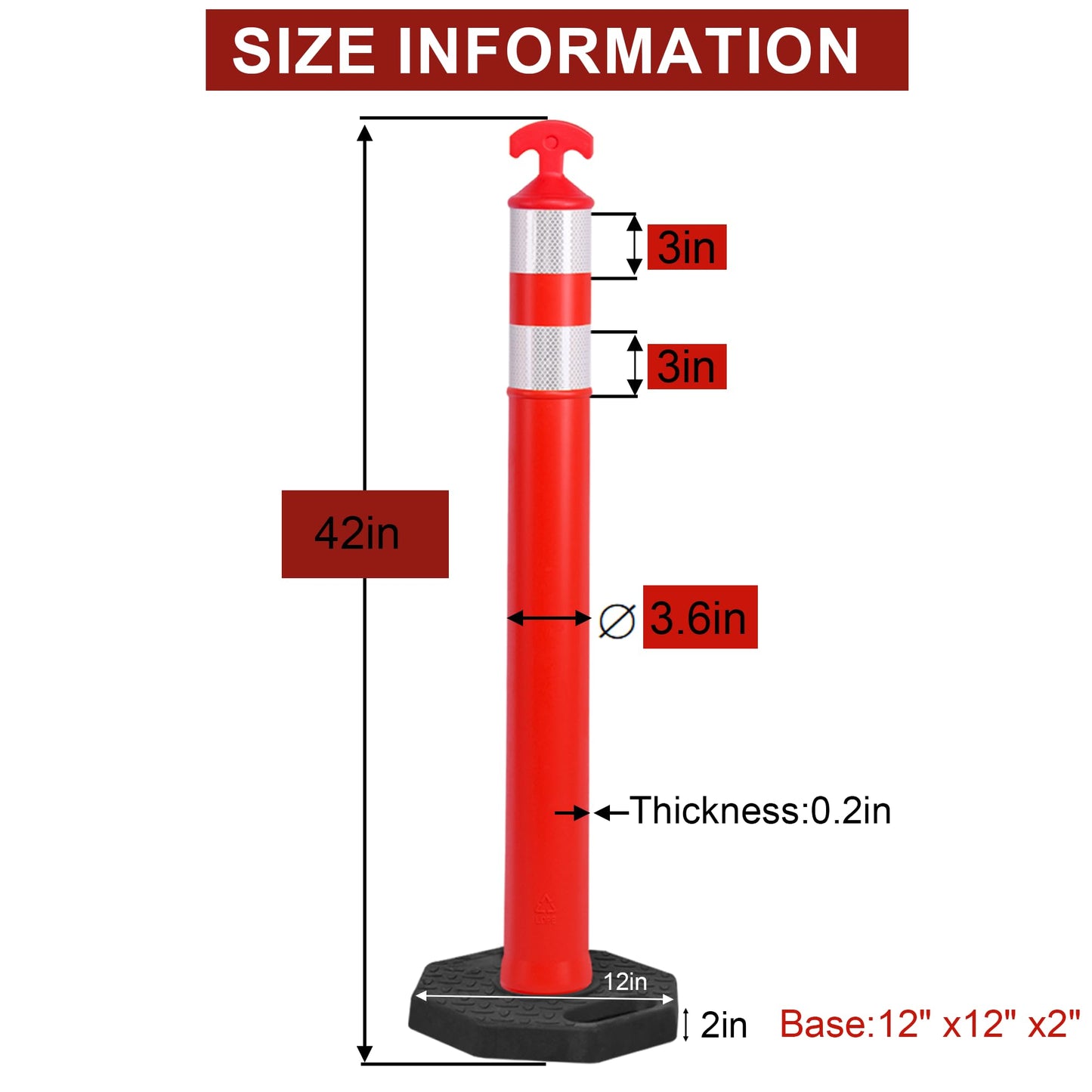OrangeStar 42" Traffic Delineator Post Cones 6-Pack Orange Safety Cones with Heavy Duty Rubber Base for Construction, Road Work, Parking Lots, Warehouse and Events