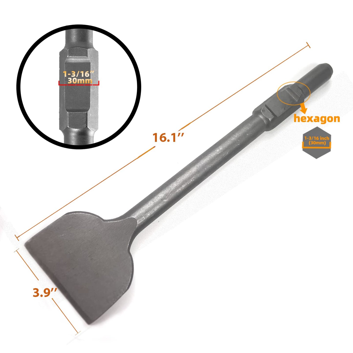 JACKCHEN 4 Inch Wide Tile & Removing Tile and Stone Chisel for hex.30mm Demolition Jack Hammers, 16 Inch Long, Alloy Steel Construction, 4" x 16" Chisel Bit for Demolition Concrete Breaker