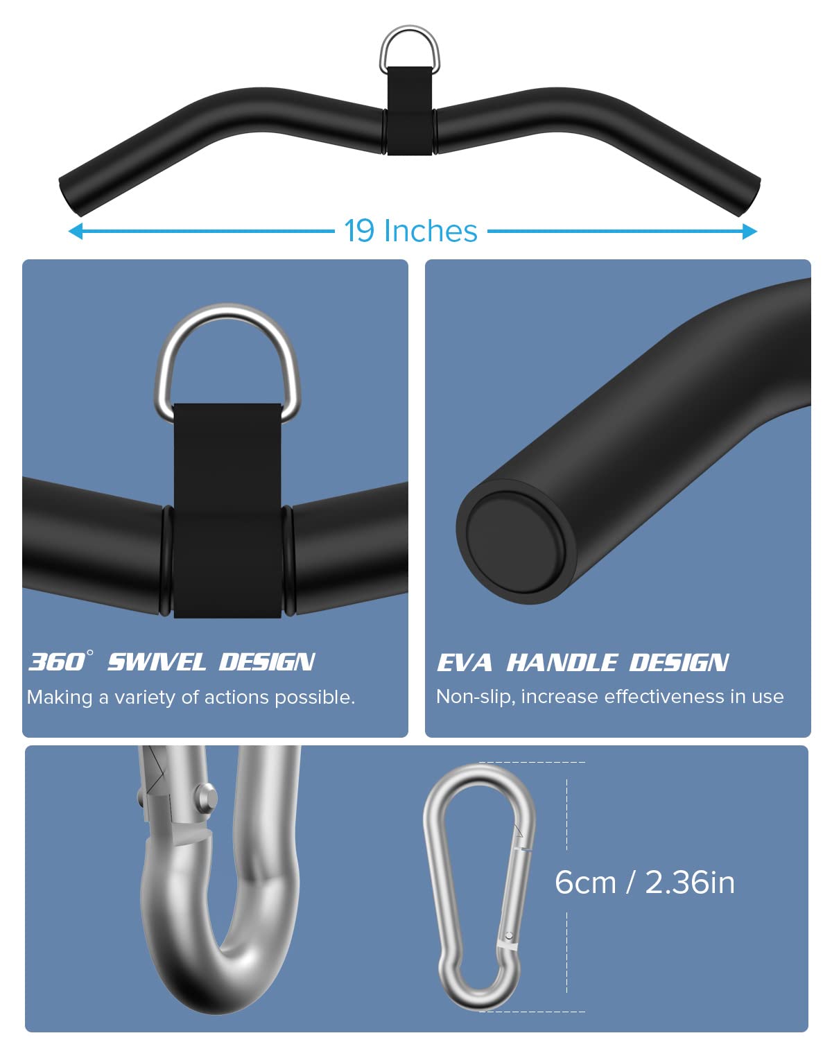 19” LAT Pull Down Bar Attachments, Cable Attachments for Gym, LAT Pullown Bar for Cable Machine Attachment, LAT Bars with Rubber Handgrips for Home Gym Training Tricep Back Muscles
