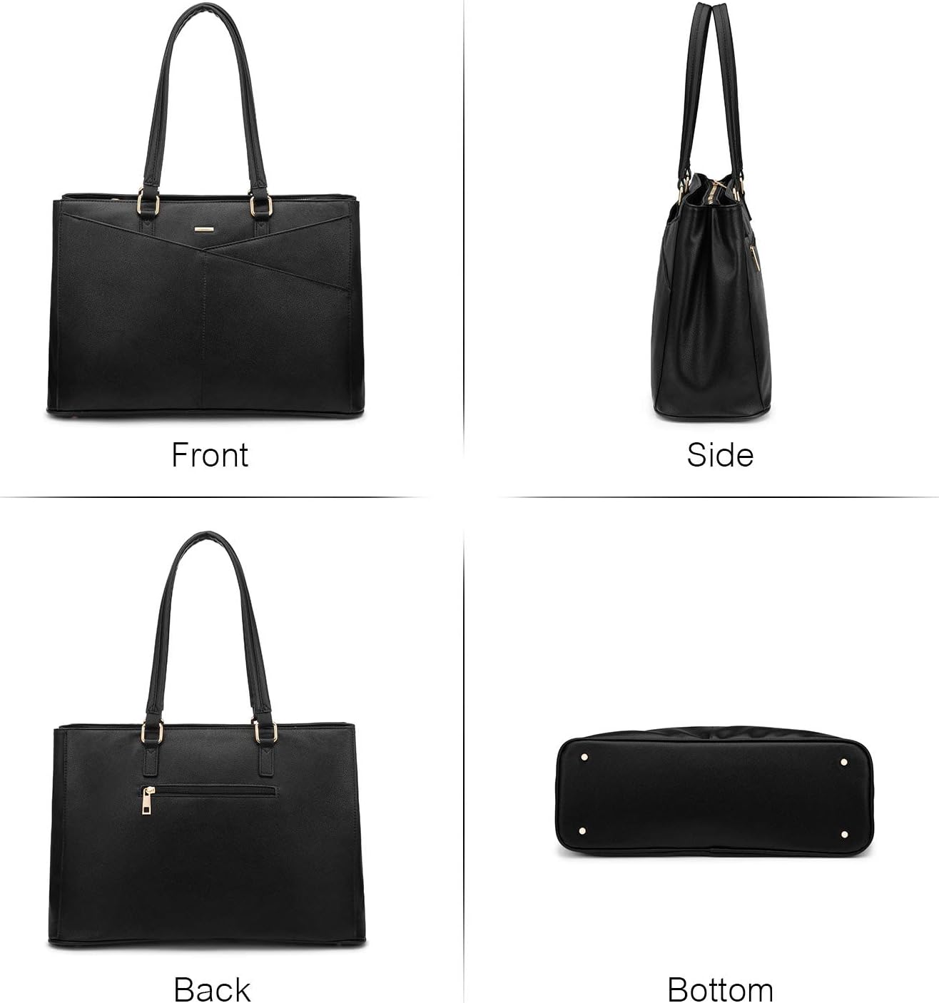 LOVEVOOK 15.6 Inch Laptop Tote Bag for Women Waterproof Leather Computer Bags Business Office Work Briefcase Black