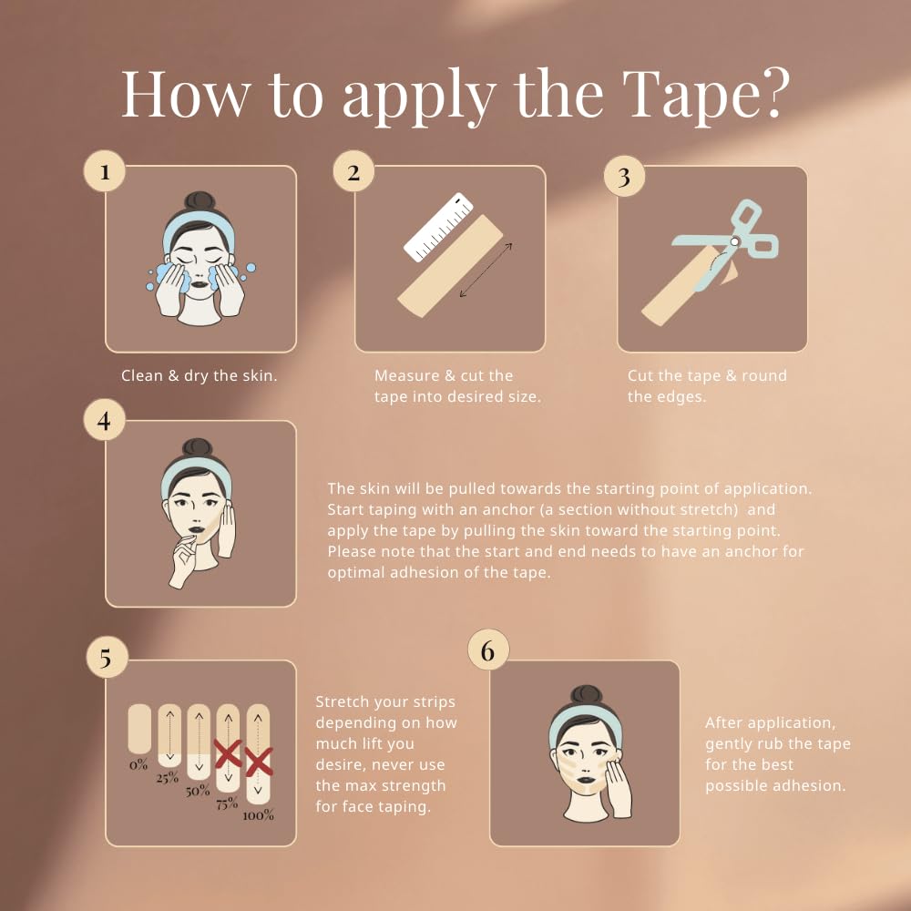 CureTape Beauty Kinesiology Tape | Anti-Wrinkle Face Tape | Face Lift Tape for Toning, Firming & Tightening The Skin (Light Beige, 1'' X 16'.)