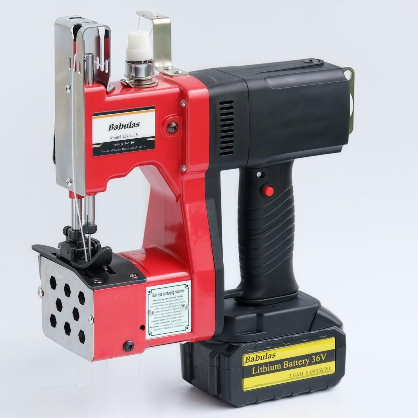 Cordless Bag Sewing Machine |PortableIndustrial Bag Closer |2-Second Fast Sealingfor Woven PP/Canvas/Jute Bags |Factory &Farm Bag Stitcher (Red, Lithium Battery-36VDC)