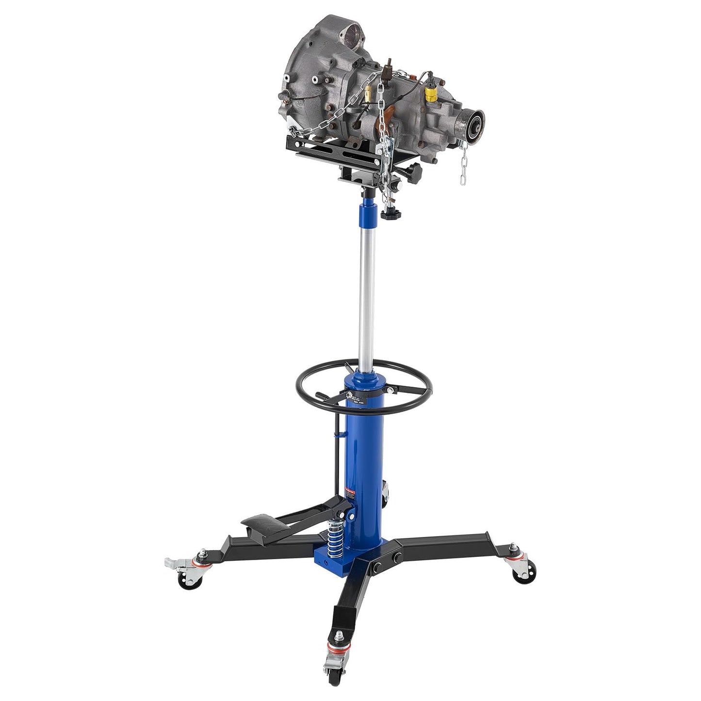 VEVOR Hydraulic Transmission Jack, 1660 lbs Capacity Hydraulic Telescopic Transmission Jack, 34.6-69.3 in High Lifting Height, 2-Stage Floor Jack Stand with Foot Pedal, 360° Swivel Wheel, Blue