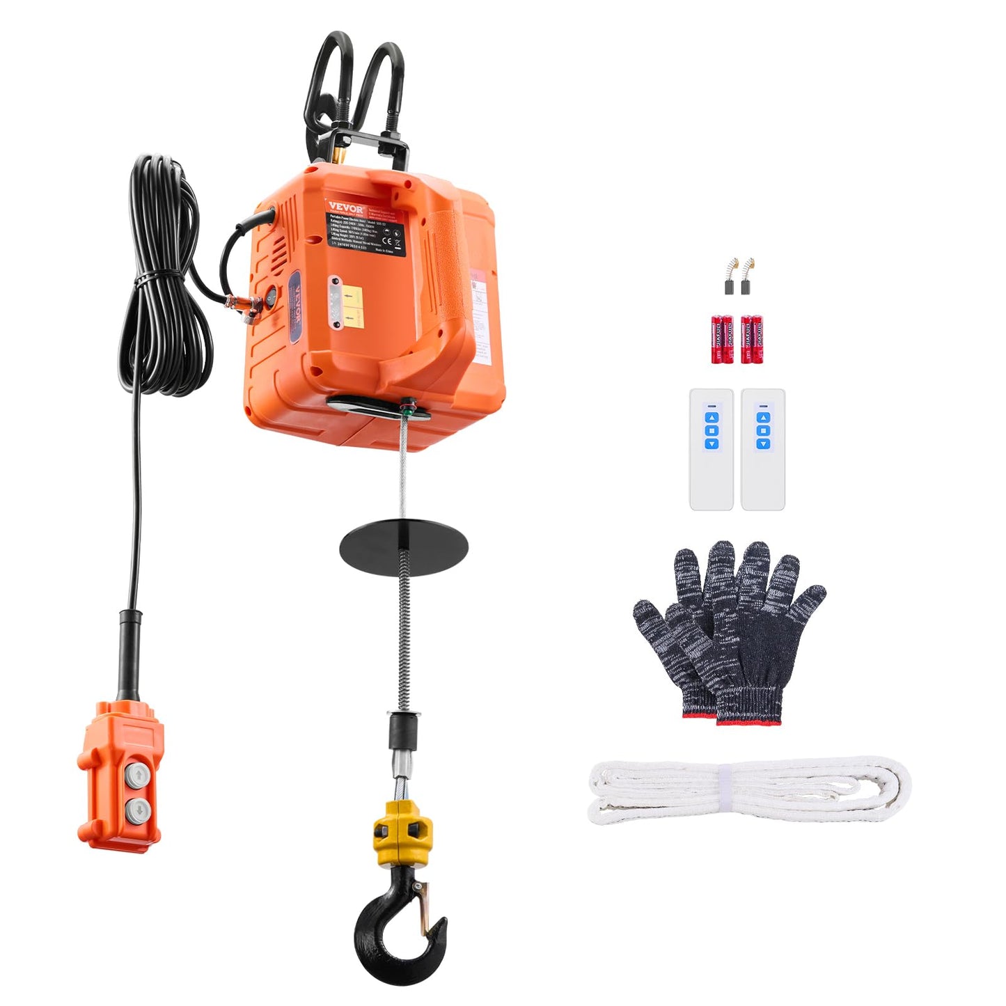 VEVOR 3-in-1 Electric Hoist Winch, 1100 lbs Capacity, 1500W Portable Power Winch, 30 ft Lifting Height, 16 ft/min with Wire and Wireless Remote Control, for Garage, Warehouse, Factory Lifting Towing