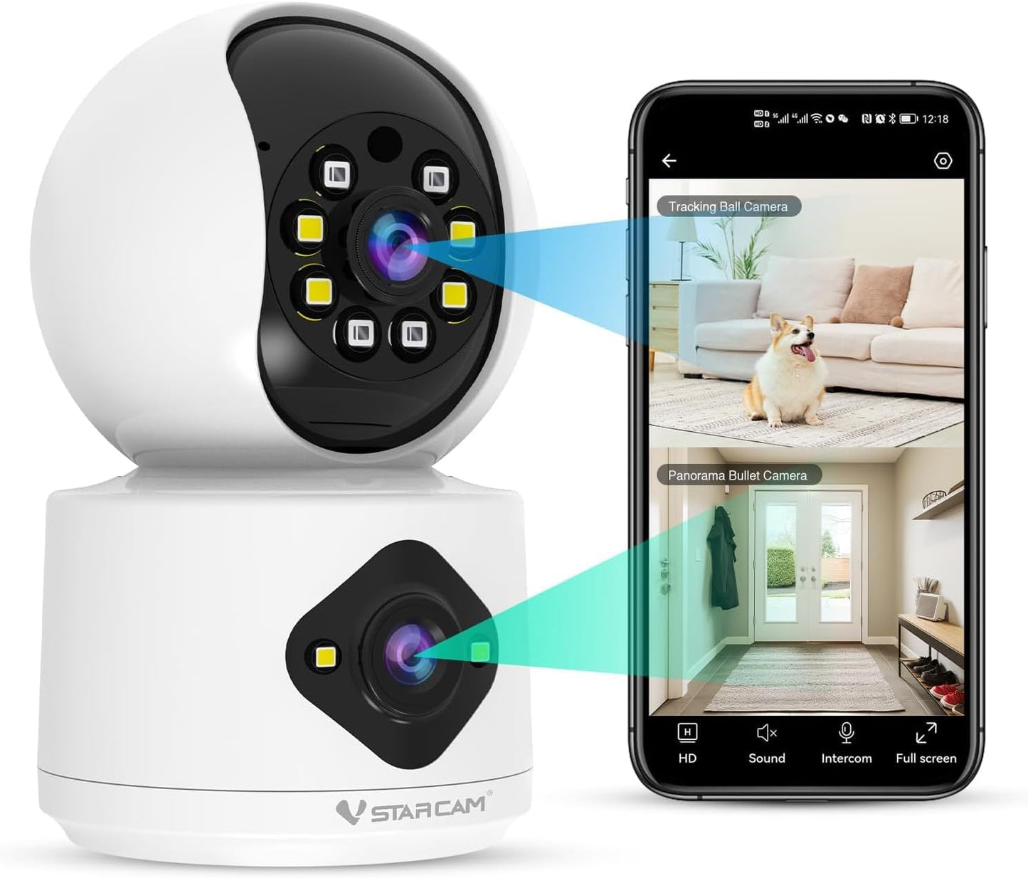 VSTARCAM 1080P Monitor,360 2-Way 005 Camera Dual-LensI, Pet Baby Security Camera Indoor with Siren & Spotlight, Motion