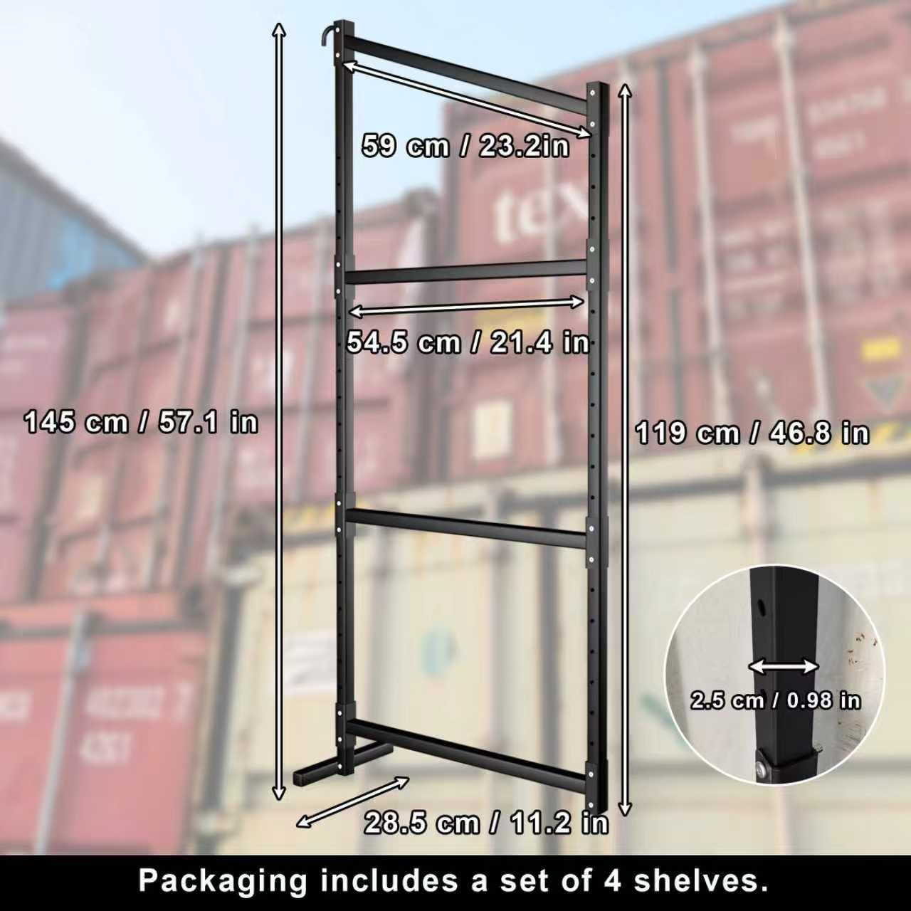 Kerty 4 Pack Shipping Container Shelving Bracket, 3-Tier Shipping Container Shelf with Adjustable Height, Suitable for Heavy Duty Trailer Containers (22" D x 58" H)