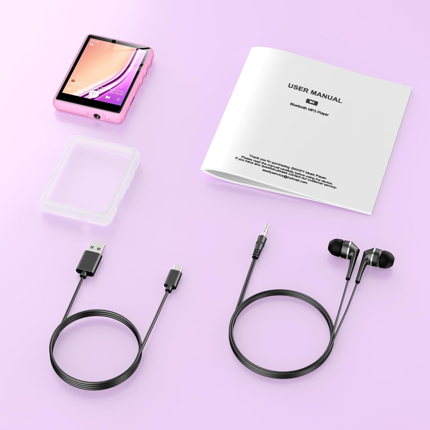 SWOFY 128GB MP3 M4 5.4, 2.4" MP3 Player with Bluetooth Pink- Music Player with Bluetooth Portable HiFi Player with FM