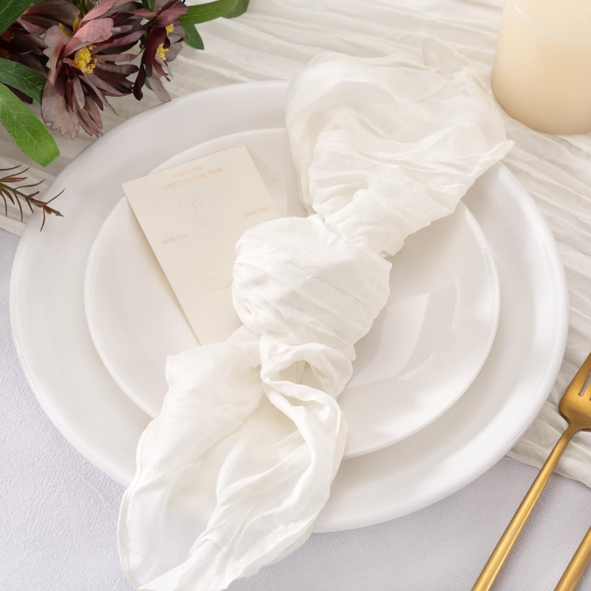 Jimtx 20 Pack Ivory Cheesecloth Napkins Washable White Spring Summer Cloth Napkins Set of 20 Bulk 21x21 Inches for Dinner Wedding Baby Bridal Shower Birthday Party Table Decor