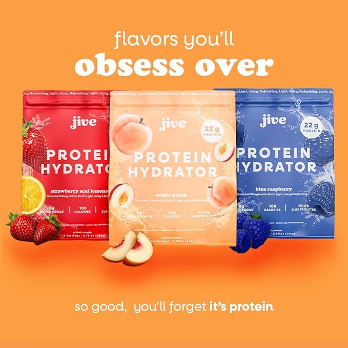 Jive Clear Protein Powder - 22g Grass-Fed Whey Isolate, 13 Servings - White Peach - 895mg of Electrolytes - Zero Added Sugar - Clear Drink Protein Water & Juice