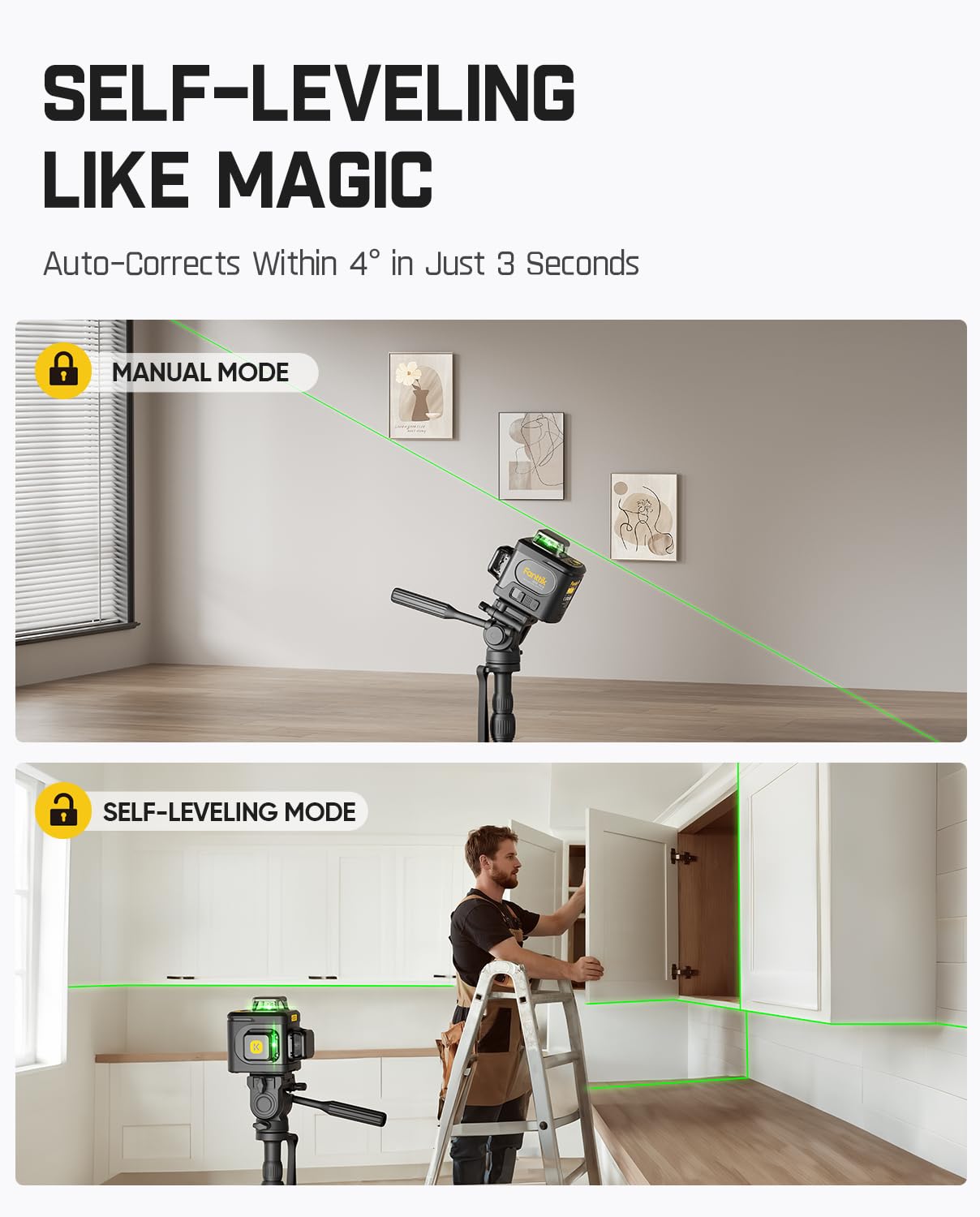 Fanttik A10 Pro 2-in-1 Digital Laser Tape Measure with HD IPS Color Display & Fanttik D12 Ace Laser Level 360 Self Leveling