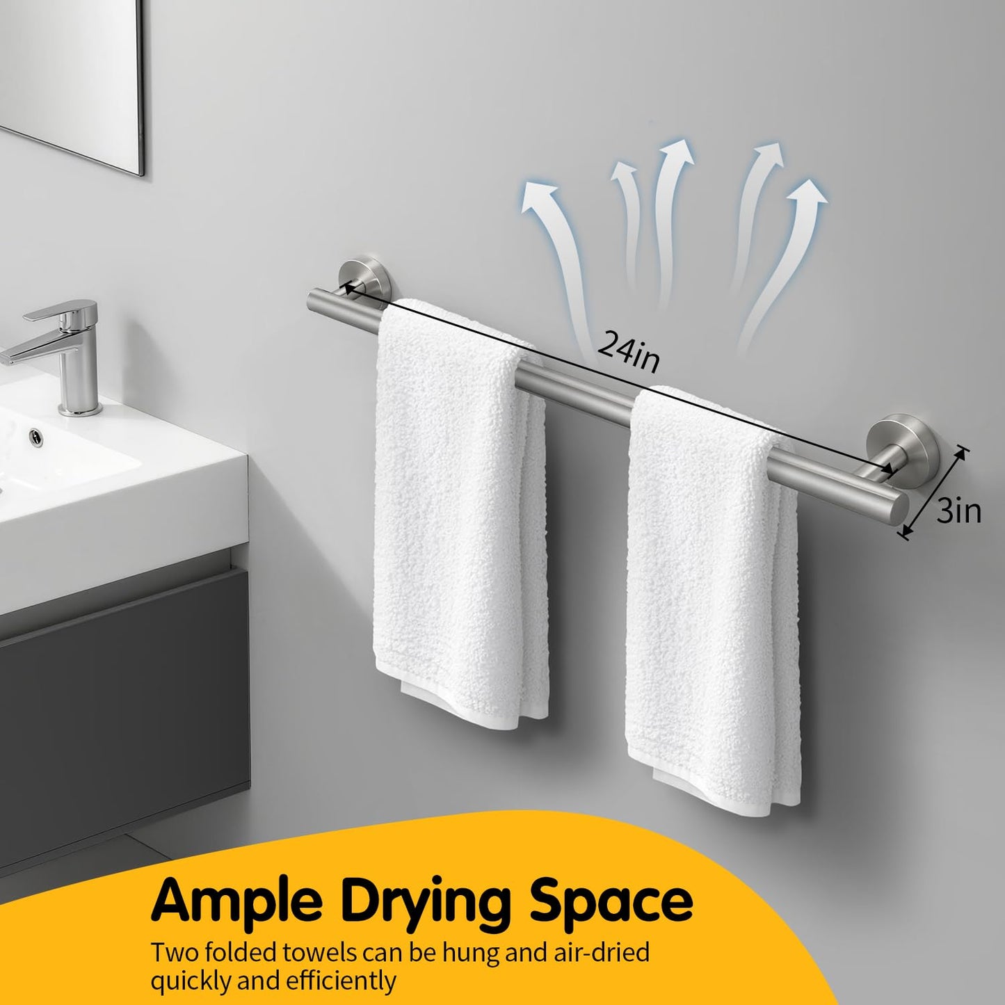24 Inch Towel Bar for Bathroom Wall, Stainless Steel Towel Rack Wall Mounted