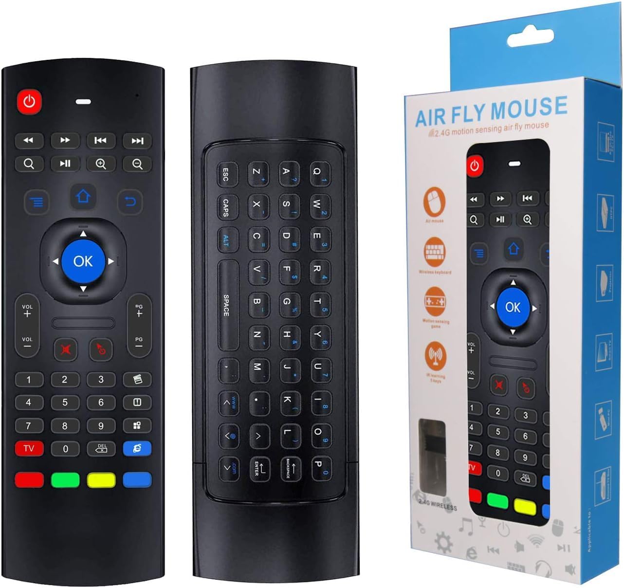 KUNSI MX3 2.4G Air Mouse Remote Pro, Wireless Mini Keyboard, Universal Remote Control with IR Learning for Android TV
