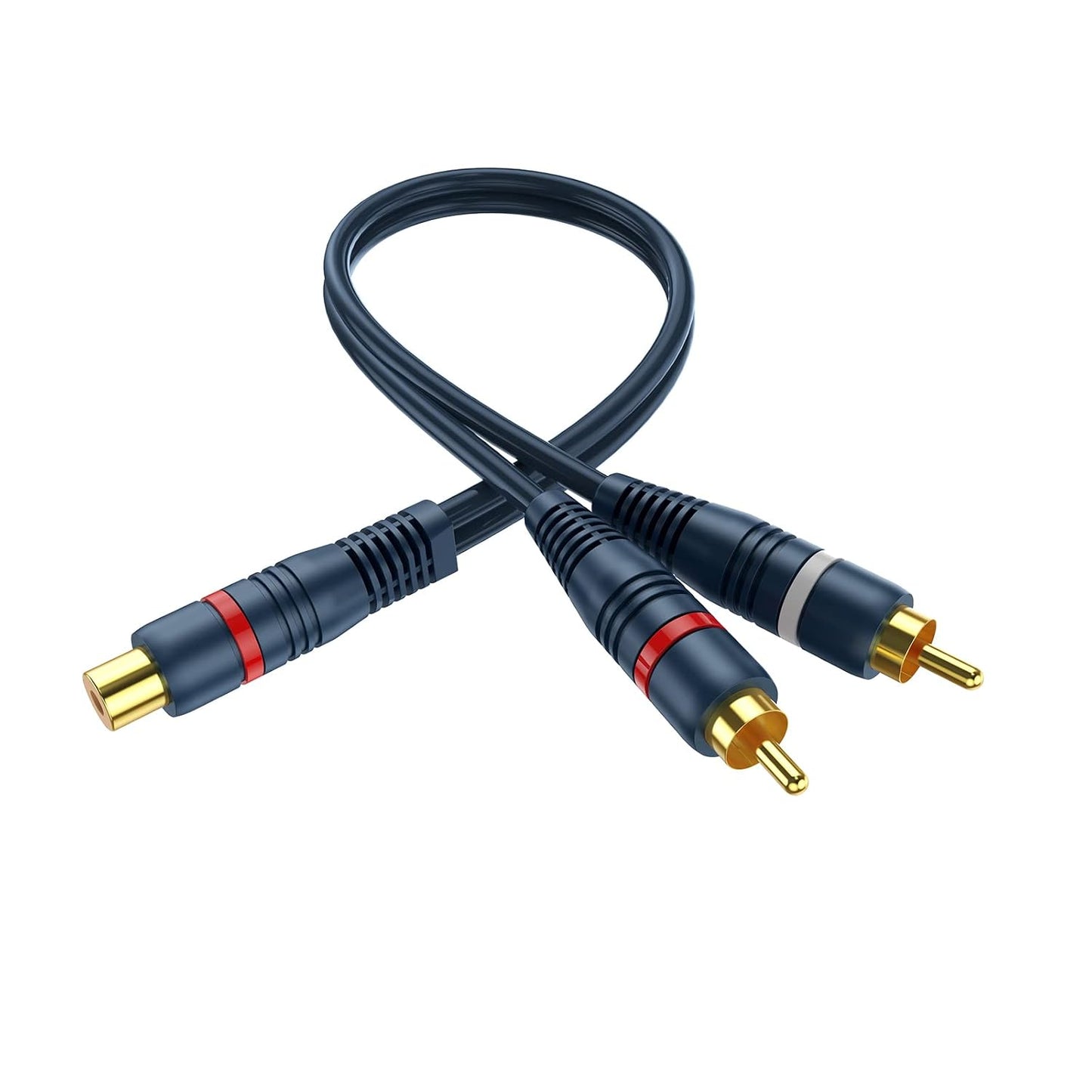 1 2 2 Pack, 8 inch RCA Splitter Female to Male RCA Y Splitter Audio Video Cable Split Adapter Dark Blue