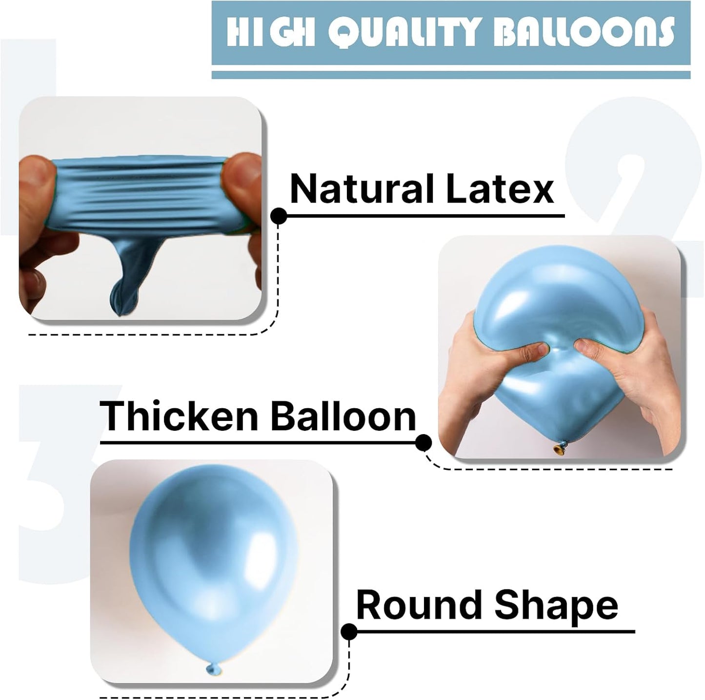 PartyWoo Metallic Light Blue Balloons - 100 Pcs Latex Balloon Arch Kit | 18", 12", 10", 5" Sizes for Graduation, Baby Shower, Birthday Party Decorations