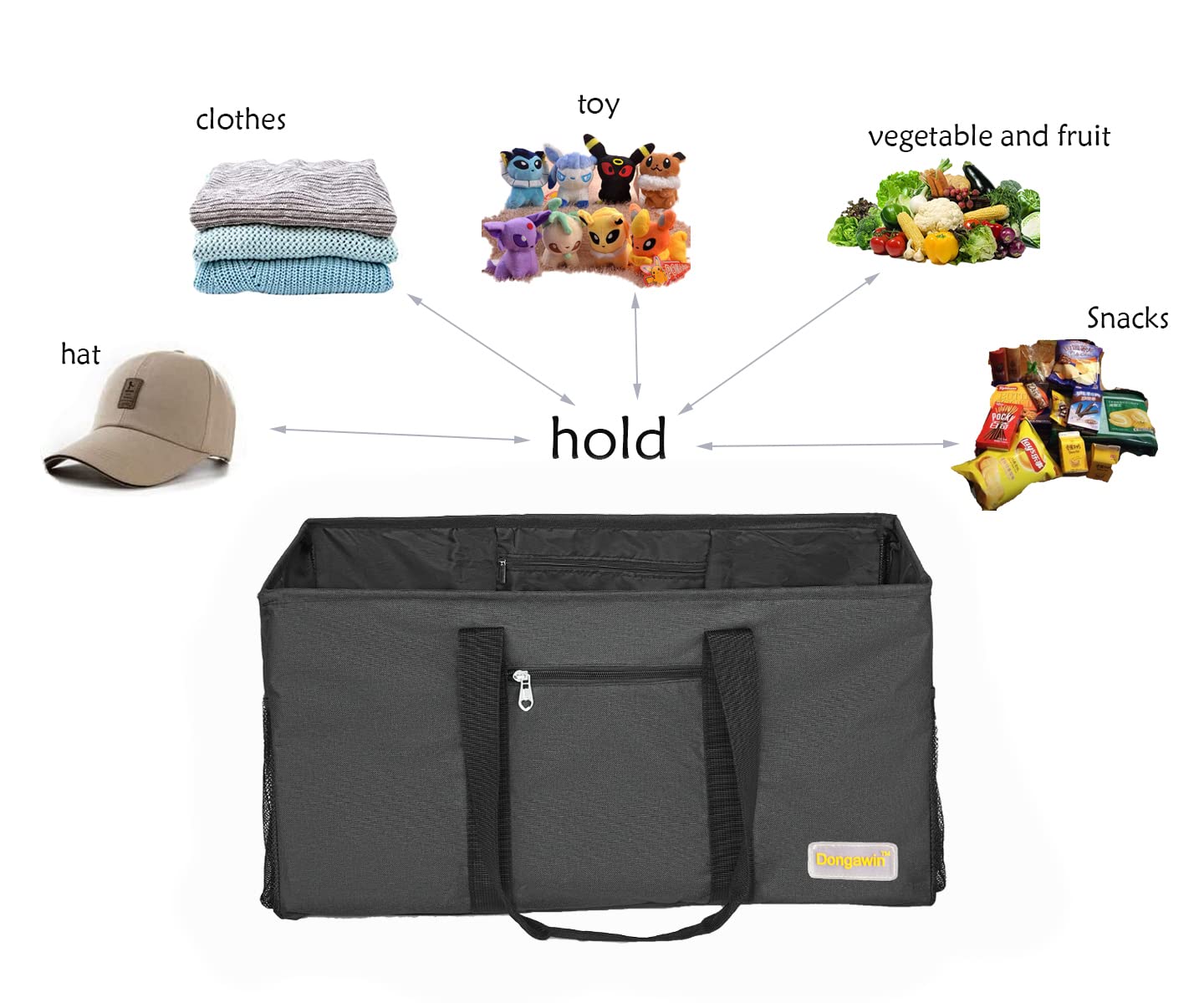 Dongawin Extra Large Utility Tote Bag, Waterproof Beach & Picnic Bag, Foldable & Reusable Storage