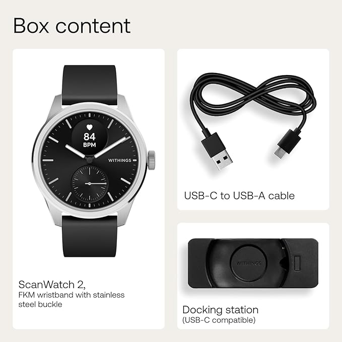 Withings ScanWatch 2 - Hybrid Smart Watch, Heart Rate Monitoring, Fitness Tracker, Cycle Tracker, Sleep Monitoring, GPS Tracker, 30-Day Battery Life, Android & Apple Compatible, HSA/FSA