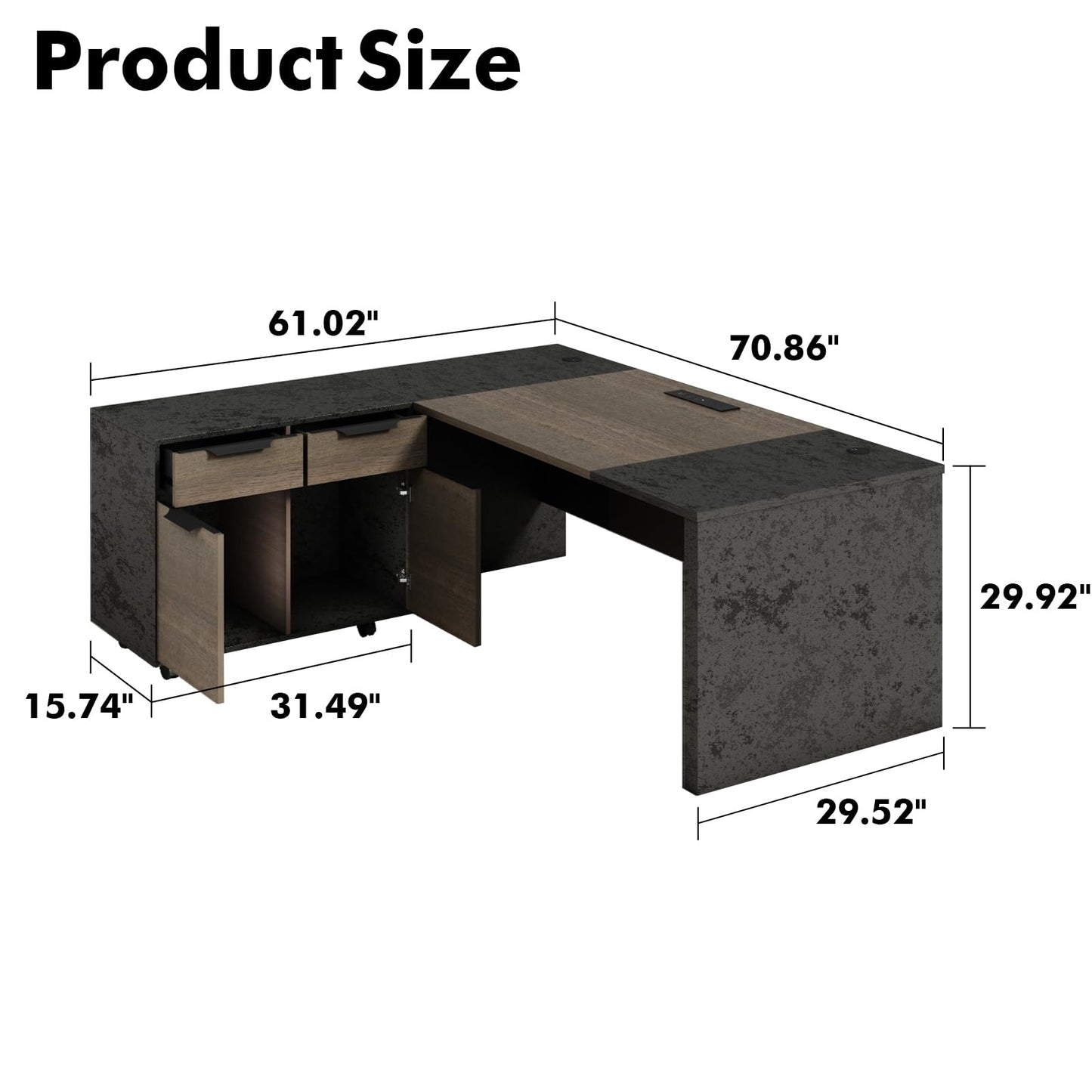 SAINTCY Executive Office Desk with Mobile File Cabinet, L Shaped Desk with Power Outlet & Drawers, Modern Wood Office Desk for Home Office, Studio & Business Workspace (Dark Walnut, 78.75" W)