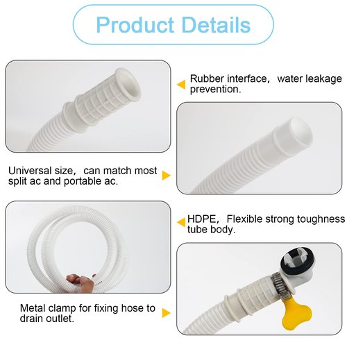 Kerykwan 2 Pack 5 Ft Air Conditioner Drain Hose Kit, Plastic Tube for AC Condensate, Flexible AC Drain Hose for Mini Split AC Portable AC Washer Dishwasher Faucet