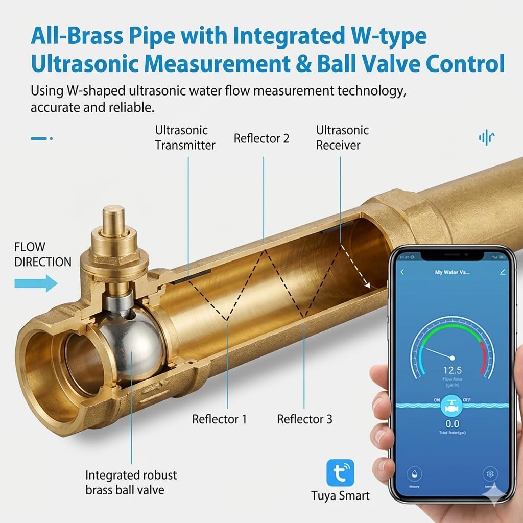 Haozee WiFi Smart Water Valve and Auto Shut-Off, Automation Scene Works with Leak Detector, Water Flow Meter, Built-in Battery, for 3/4" Diameter DN20 Pipe