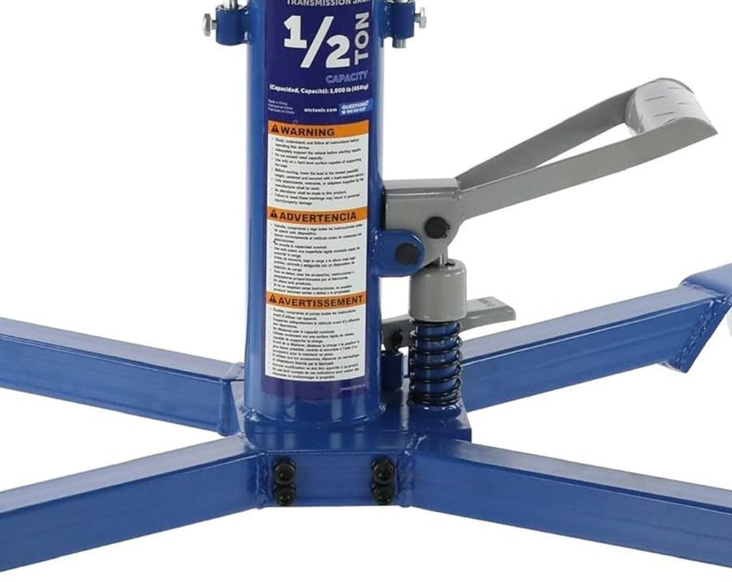 OTC TJH10 1,000 LB. Capacity High-Lift Transmission Jack with Universal Saddle, Tilting Head, Safety Chains, and Foot Operated Pump and Lowering Pedal
