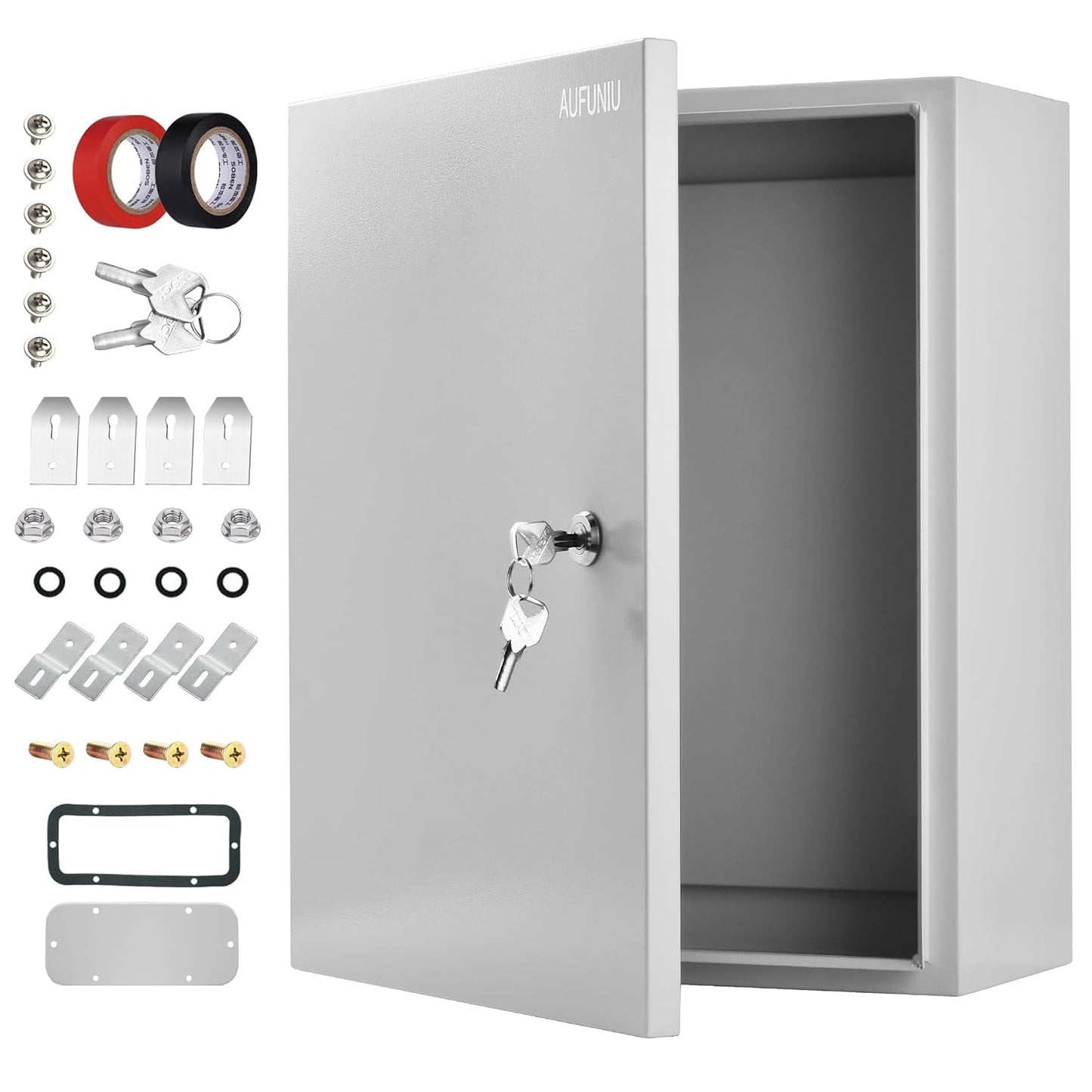 AUFUNIU Metal Electrical Enclosure Box, 24 x 24 x 12 inches, Waterproof & Dustproof with Reinforced 304 Lock Core, Suitable for Outdoor & Indoor Use