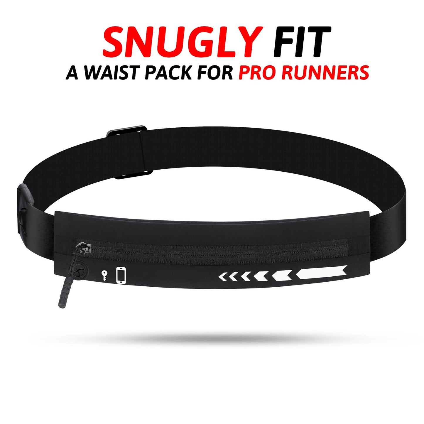 USHAKE Slim Running Belt for Women Men-Runners Phone Holder Fanny Pack, Adjustable, Bounce Free Waist Pouch bag for Workout, Money Belt, Run Gear Accessories Black