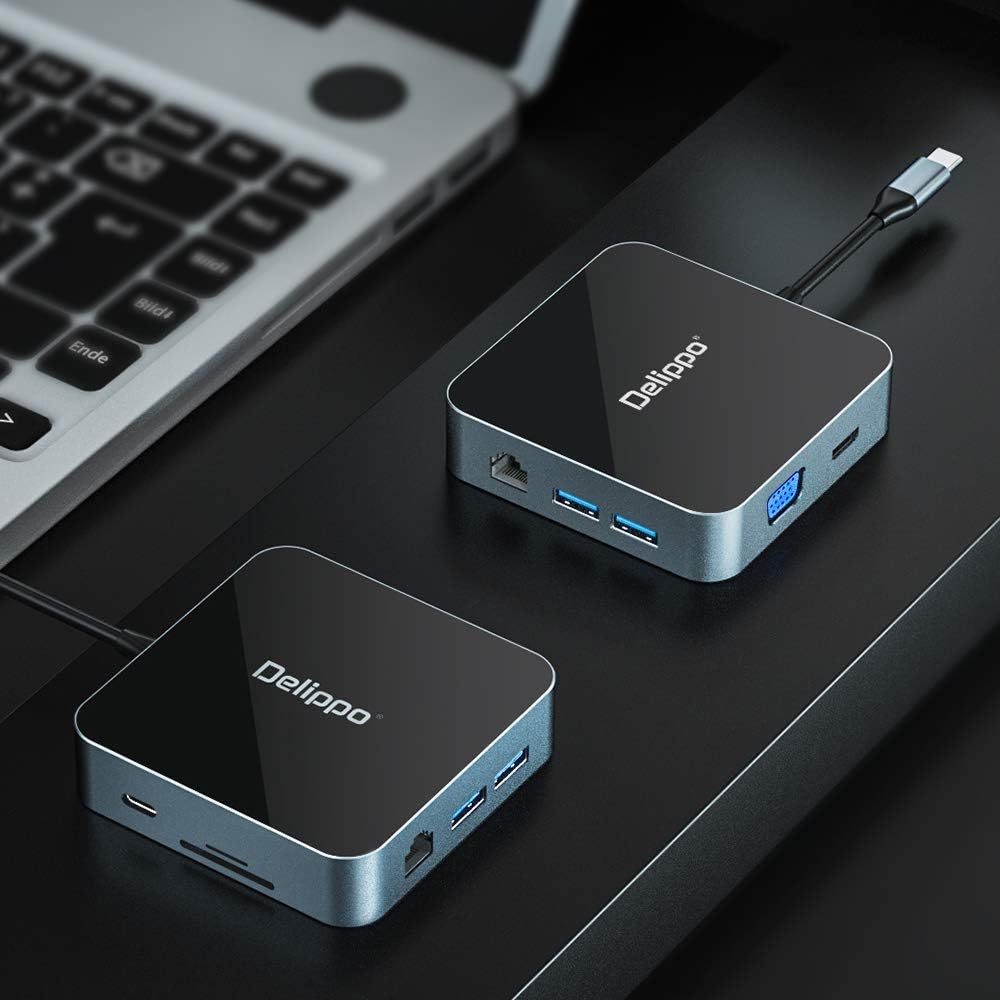 Delippo 8 1 Charging,4K HDMI,1080 2 USB C Hub Docking Solution, in with Charger dongles Gigabit Ethernet Port, PD Type
