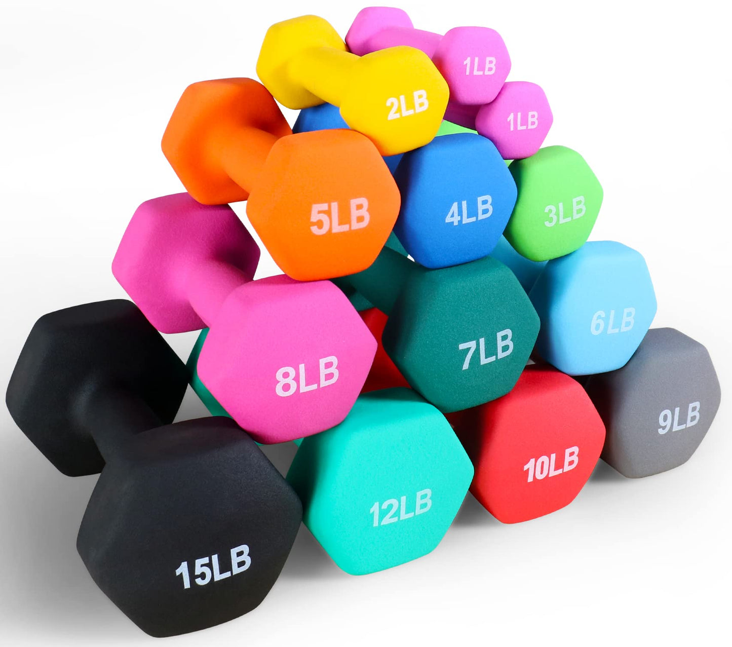 Fitvids Neoprene Dumbbell Hand Weights, Anti-Slip, Anti-roll, Hex Shape Colorful, 4-Pound, Pair